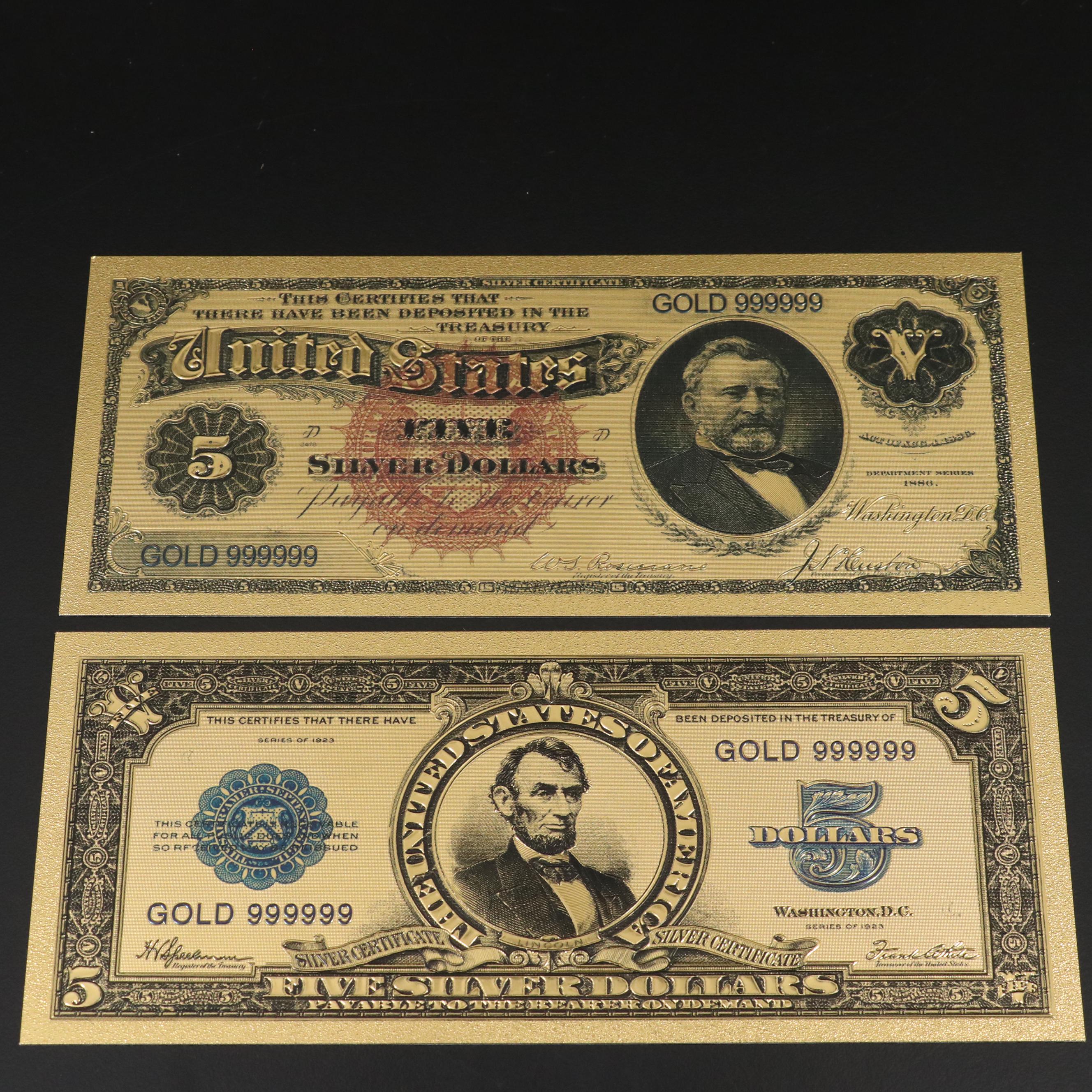 Seven-Piece 24K Gold Foil U.S. Banknotes Replica Set