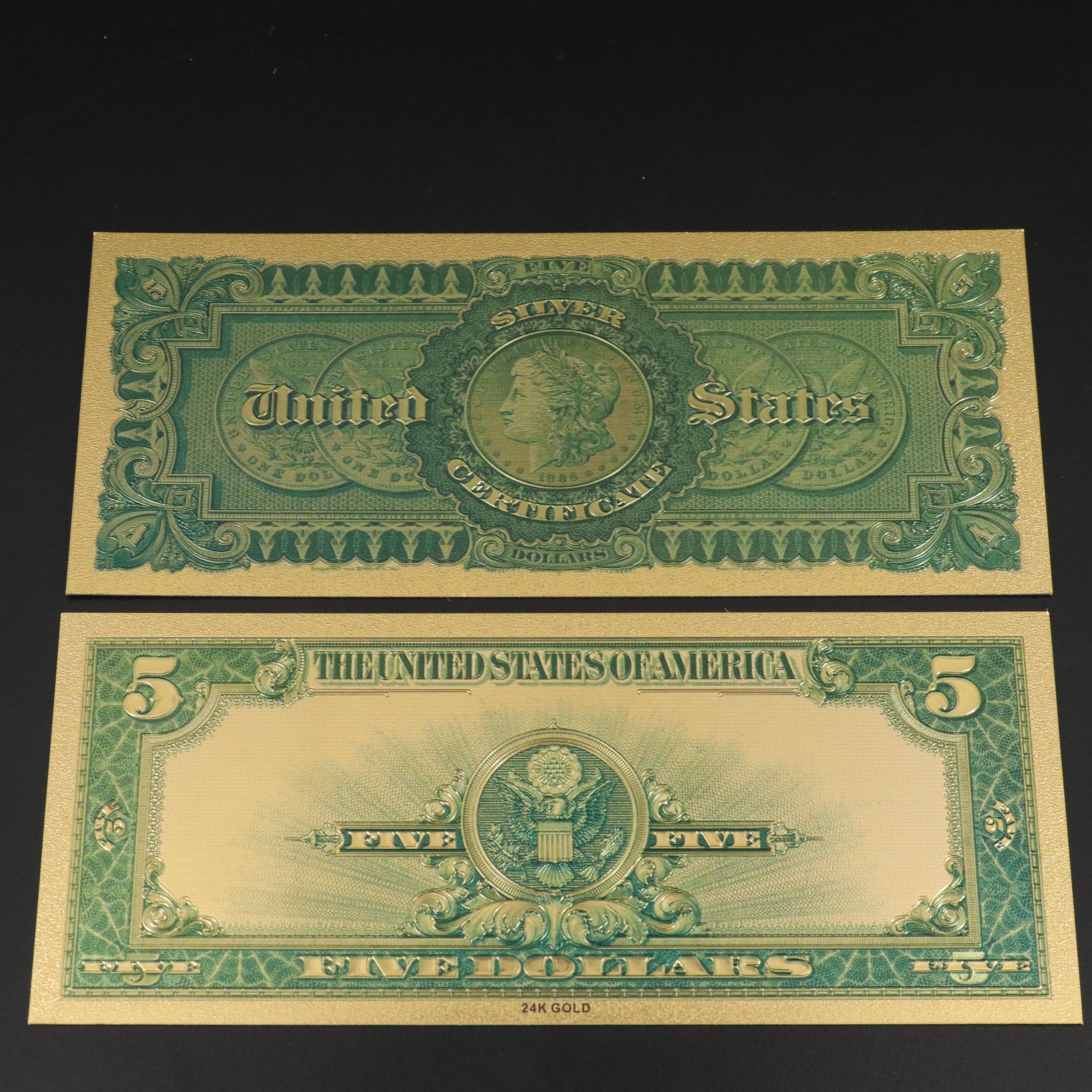 Seven-Piece 24K Gold Foil U.S. Banknotes Replica Set