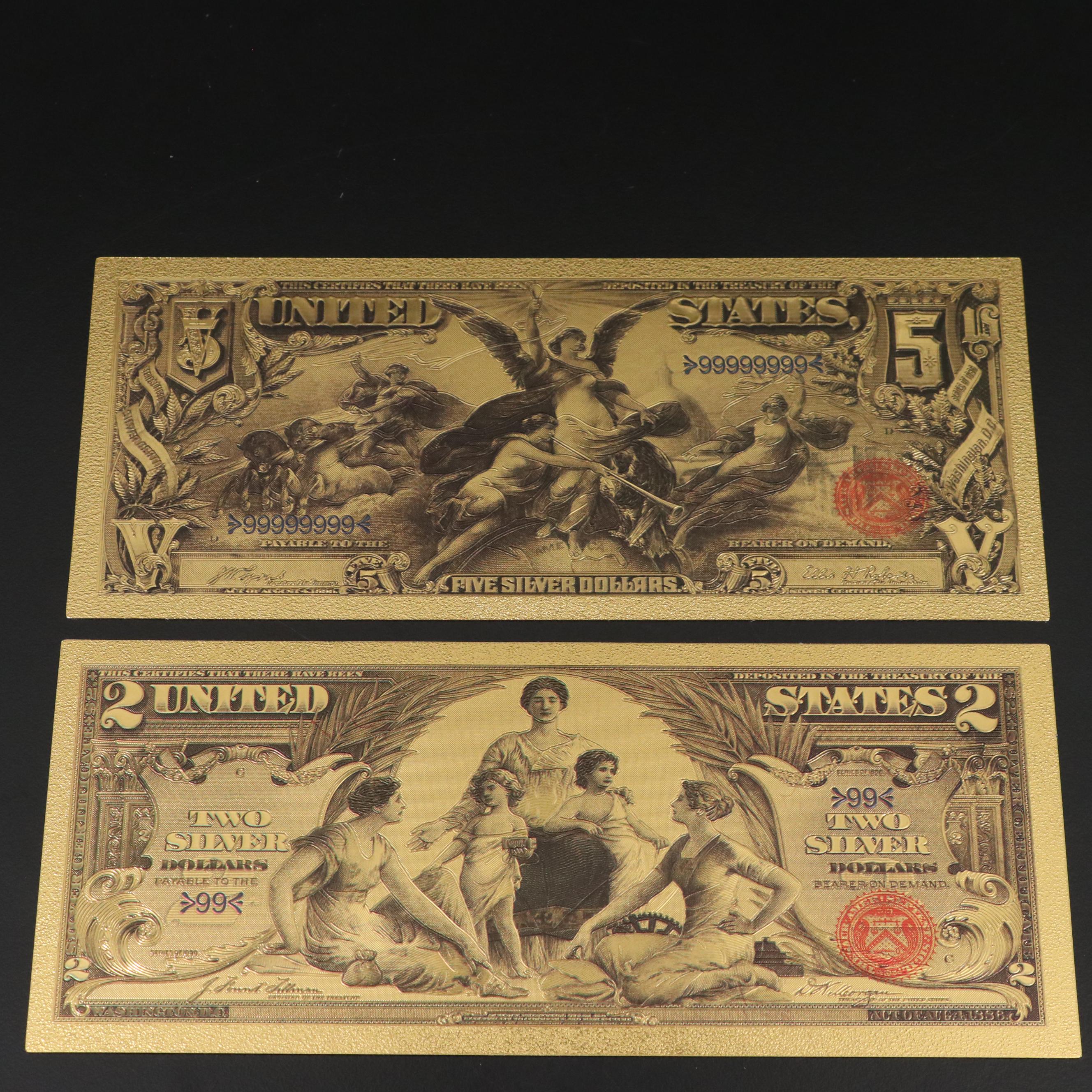 Seven-Piece 24K Gold Foil U.S. Banknotes Replica Set