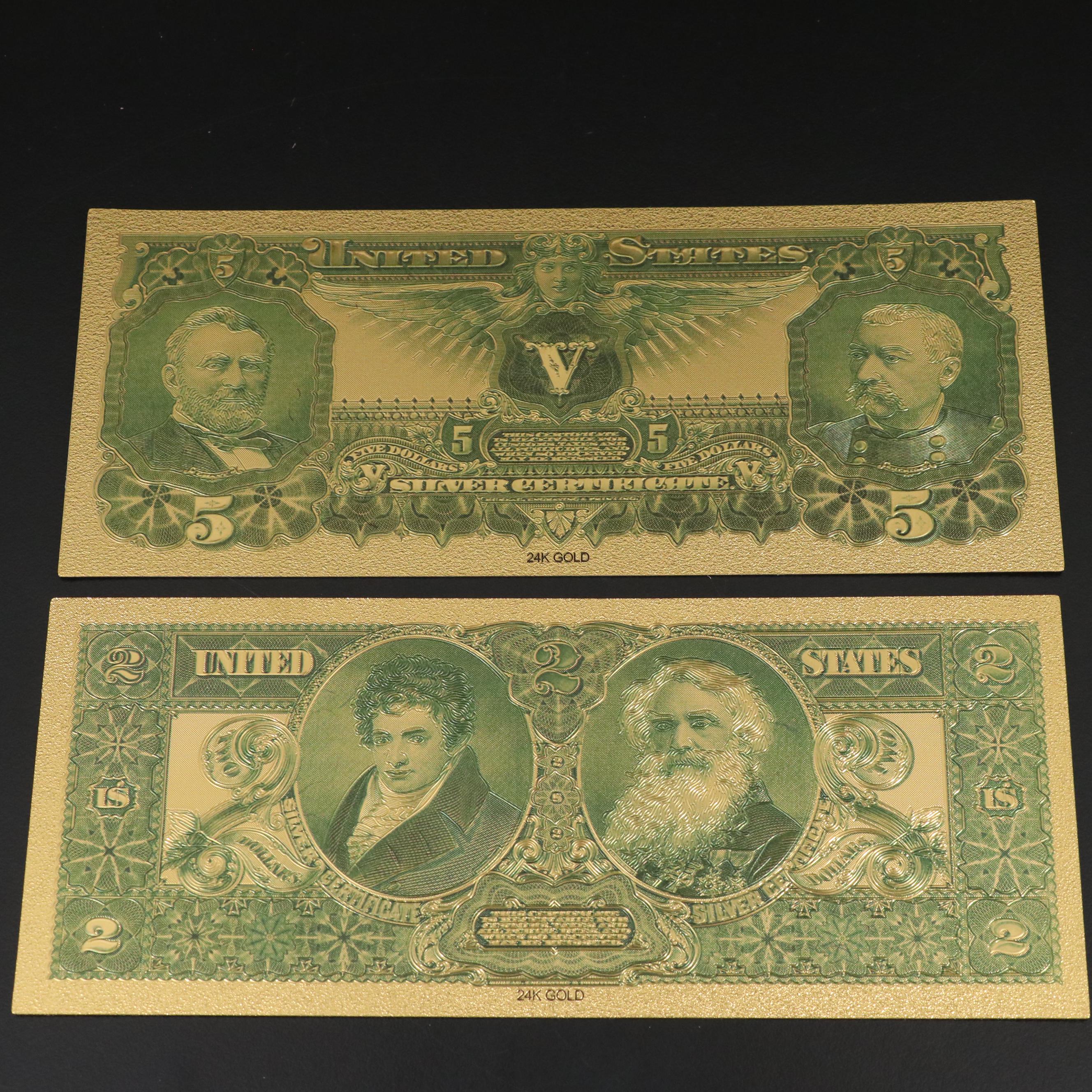 Seven-Piece 24K Gold Foil U.S. Banknotes Replica Set