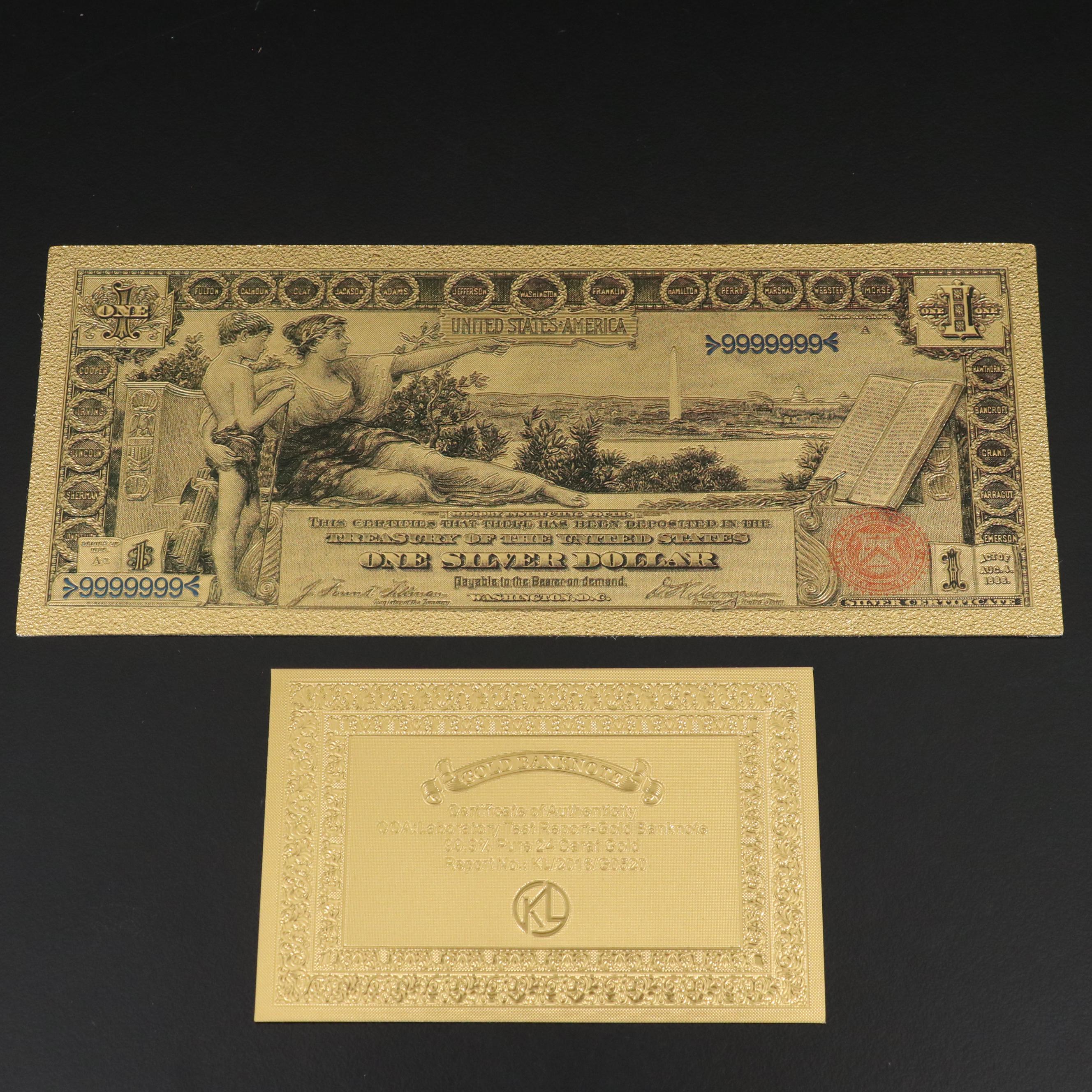 Seven-Piece 24K Gold Foil U.S. Banknotes Replica Set