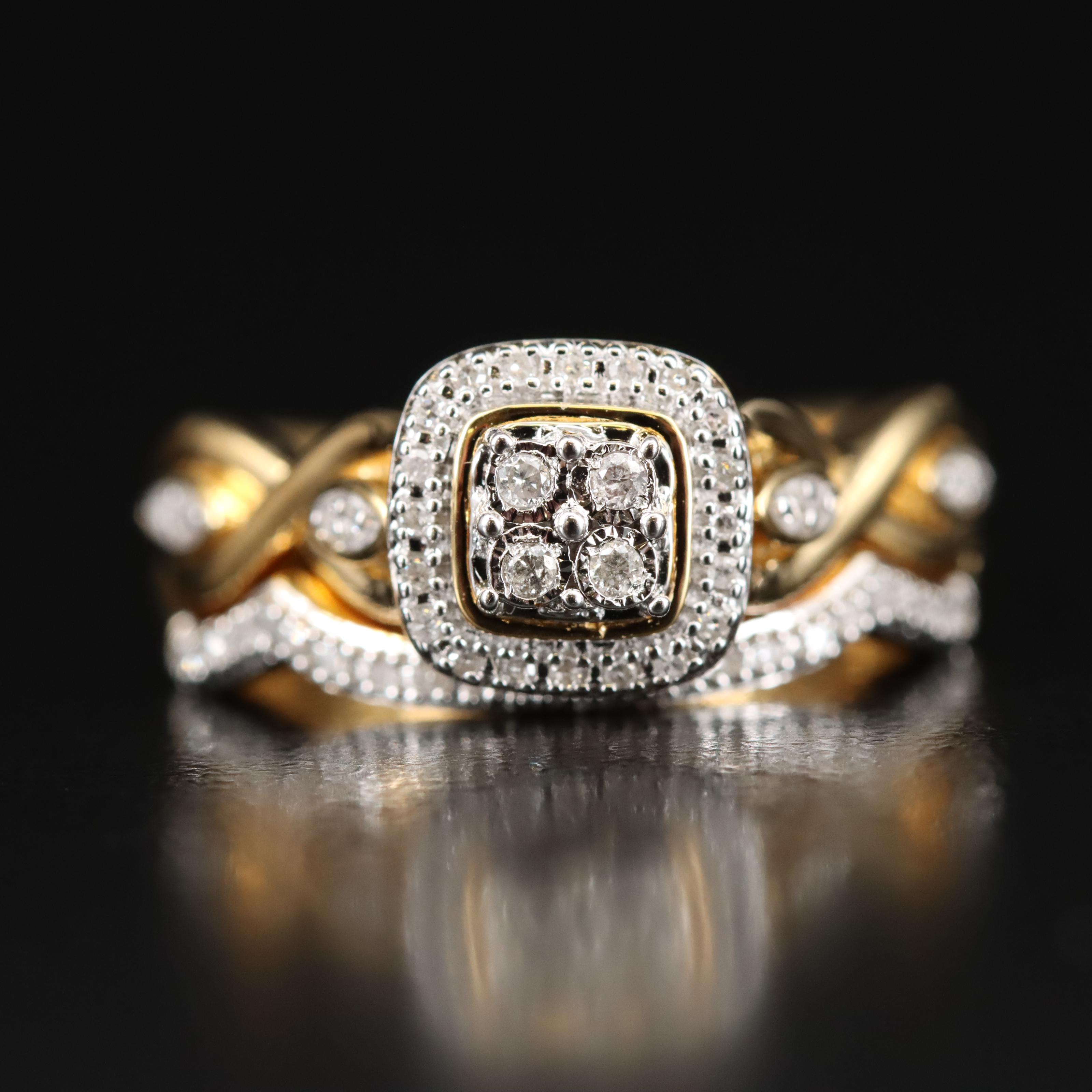 Sterling Diamond Ring and Band Set