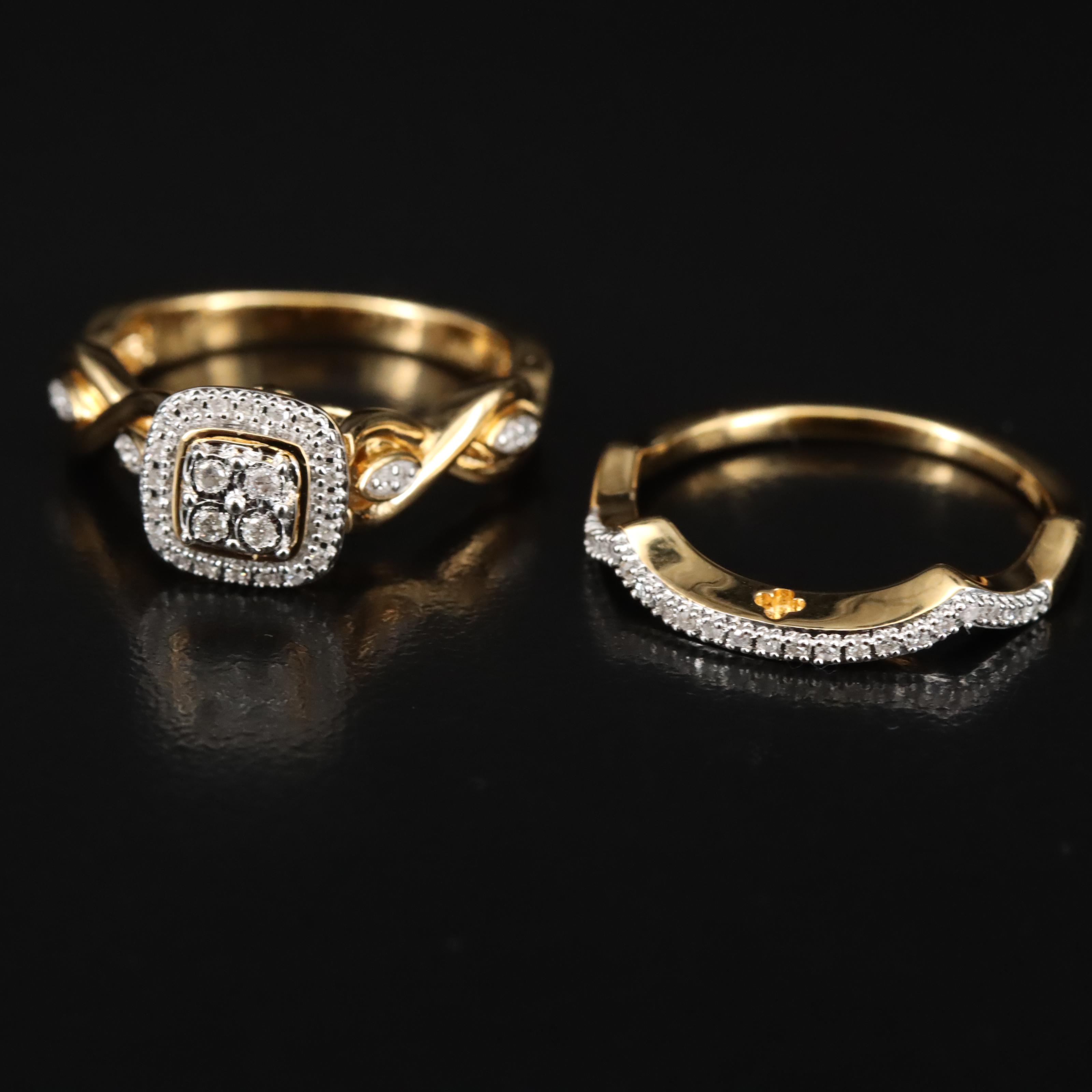 Sterling Diamond Ring and Band Set