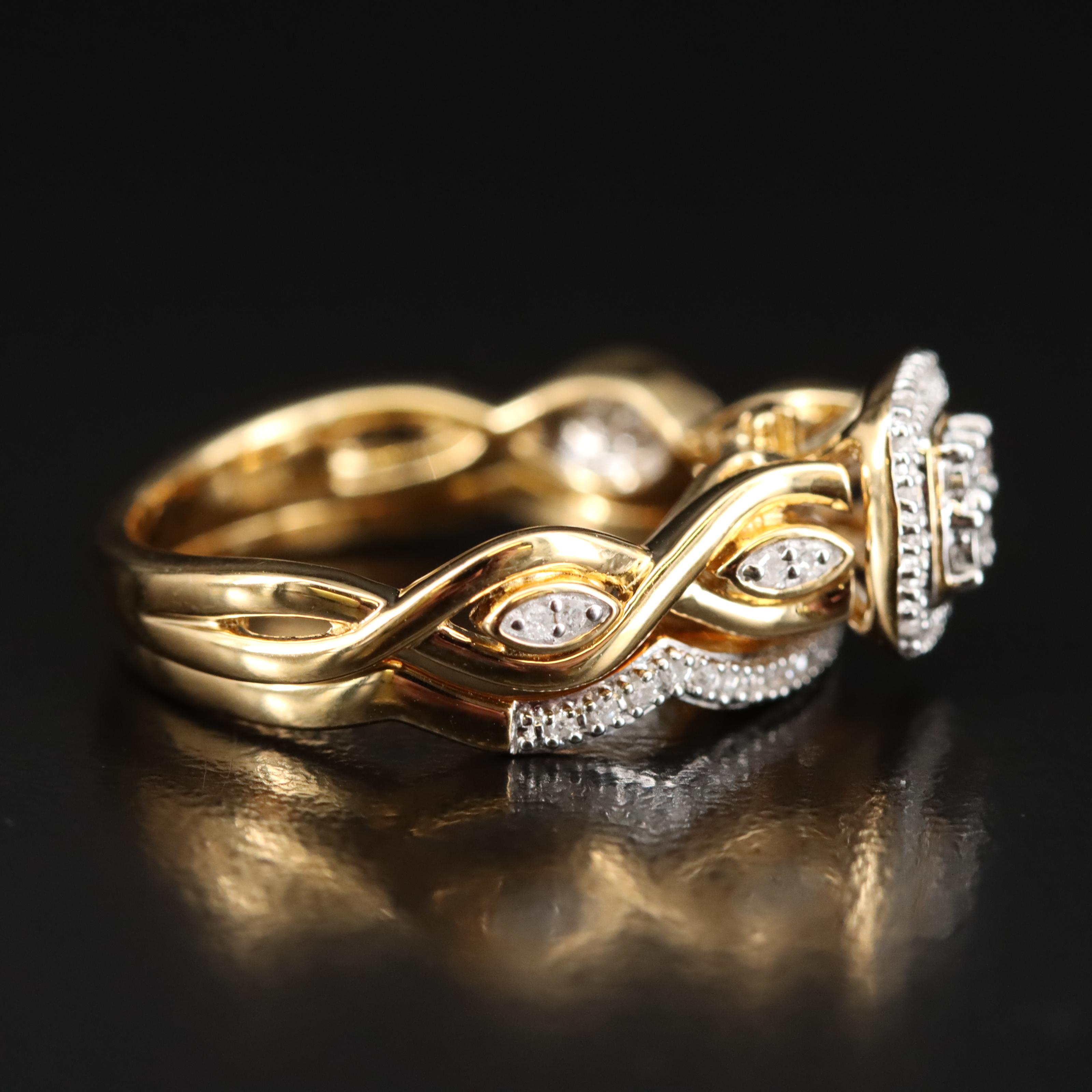 Sterling Diamond Ring and Band Set