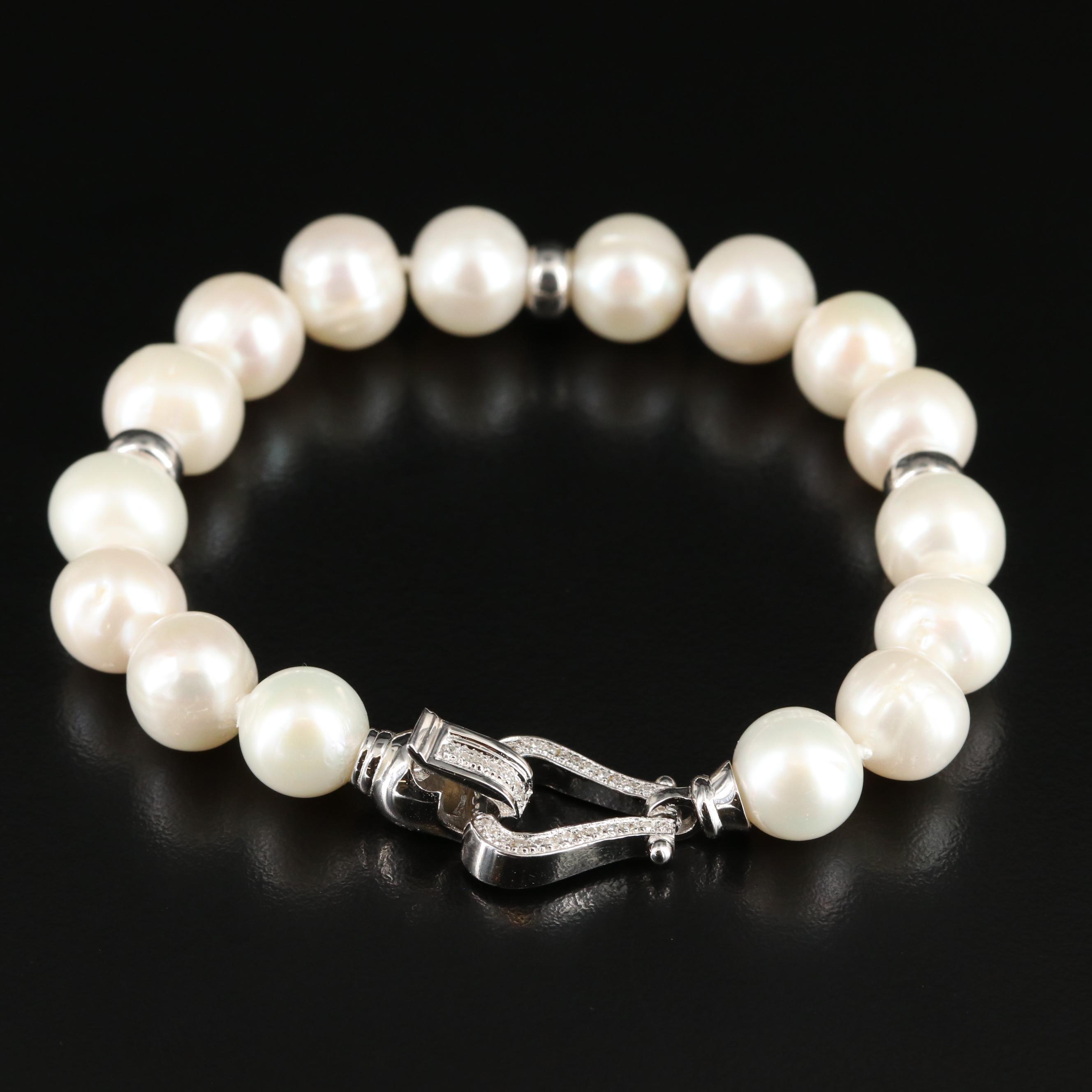 Sterling Pearl and Diamond Bracelet