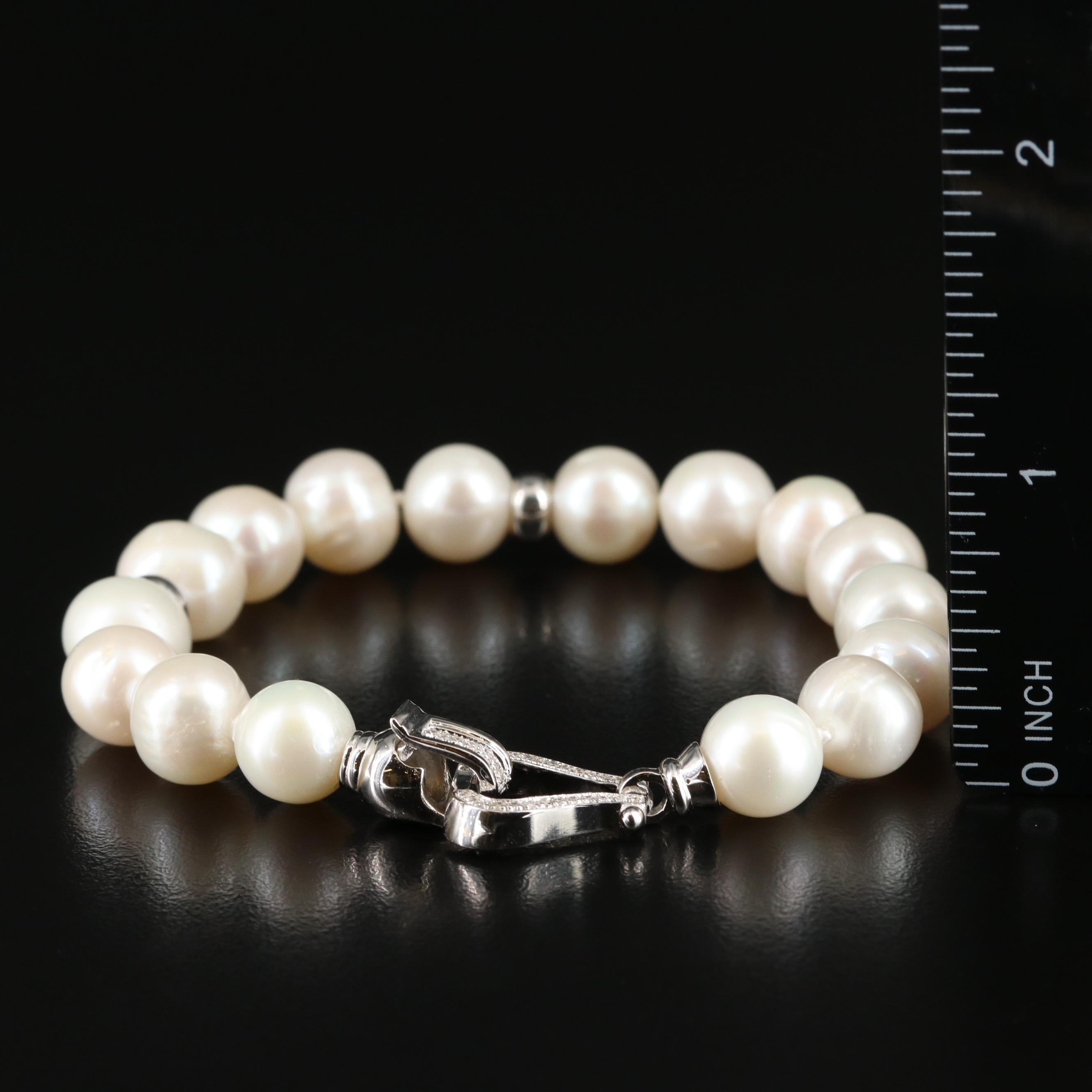 Sterling Pearl and Diamond Bracelet