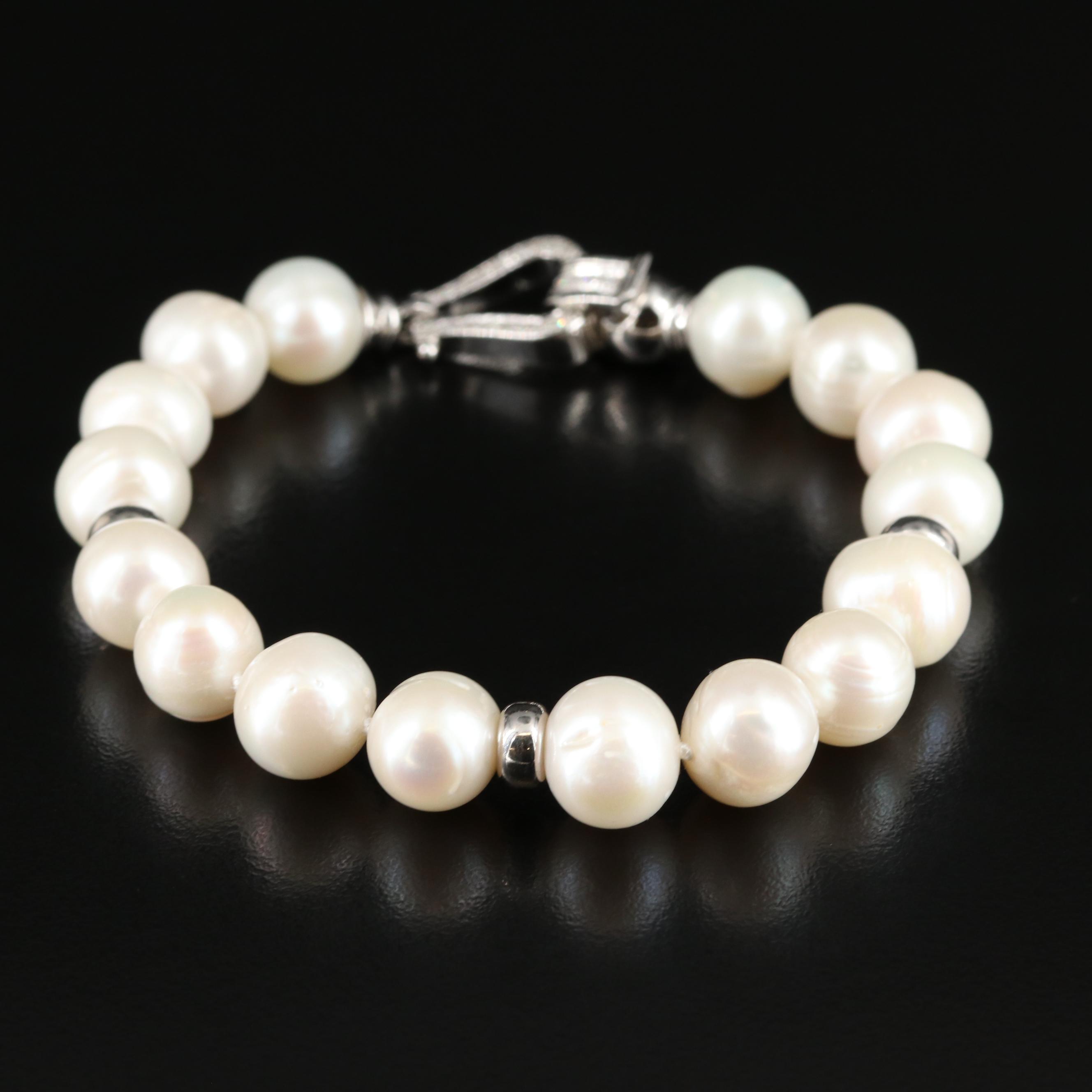 Sterling Pearl and Diamond Bracelet