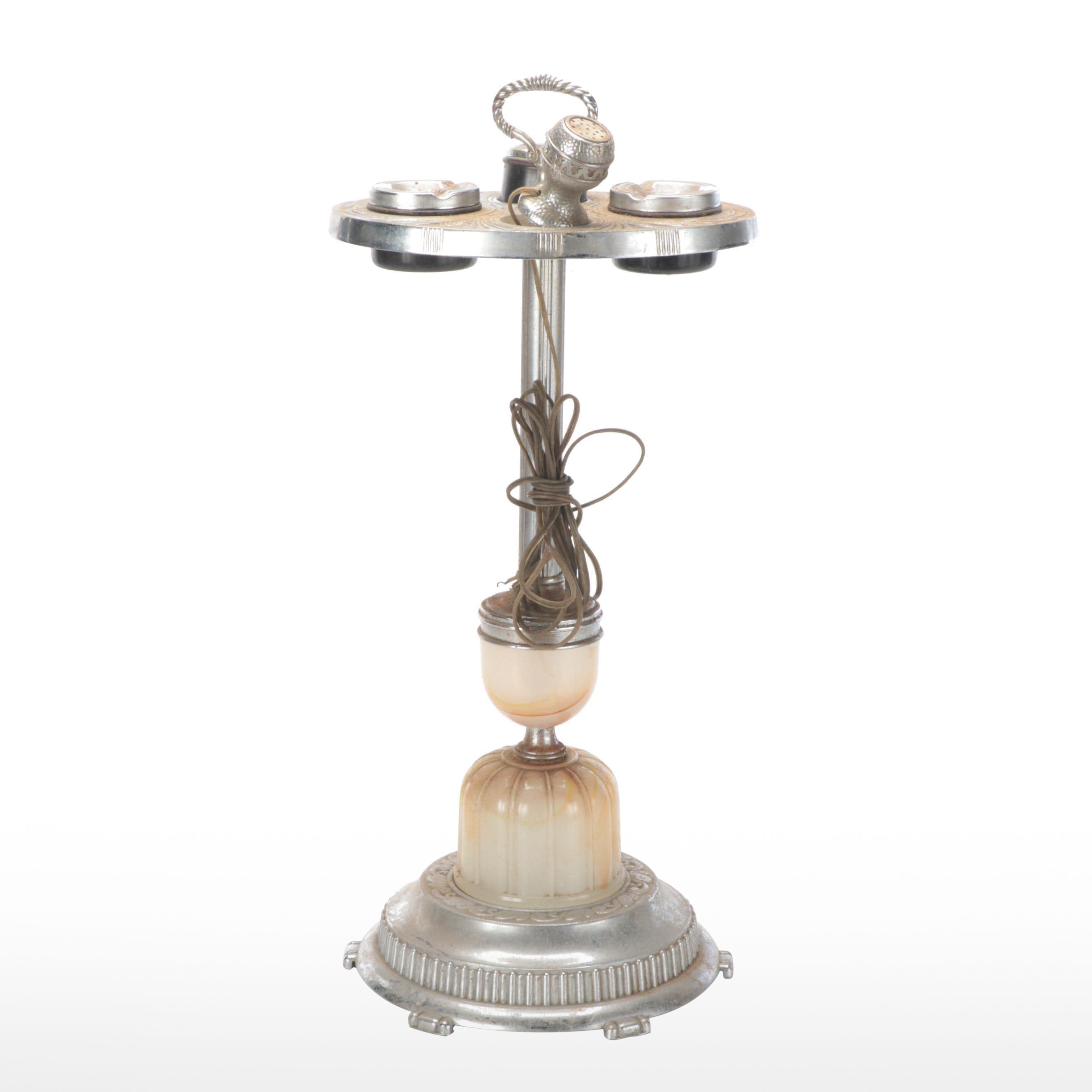 Art Deco Aluminum and Glass Lighted Smoking Stand, 1930s