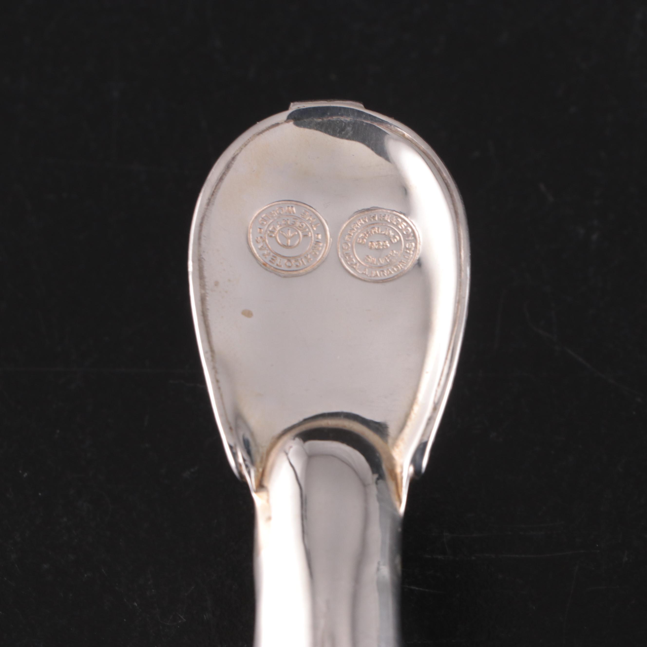 Harry H. Hudson Sterling Aztec Duck Spoon with Sterling Salt Cellars and Tongs