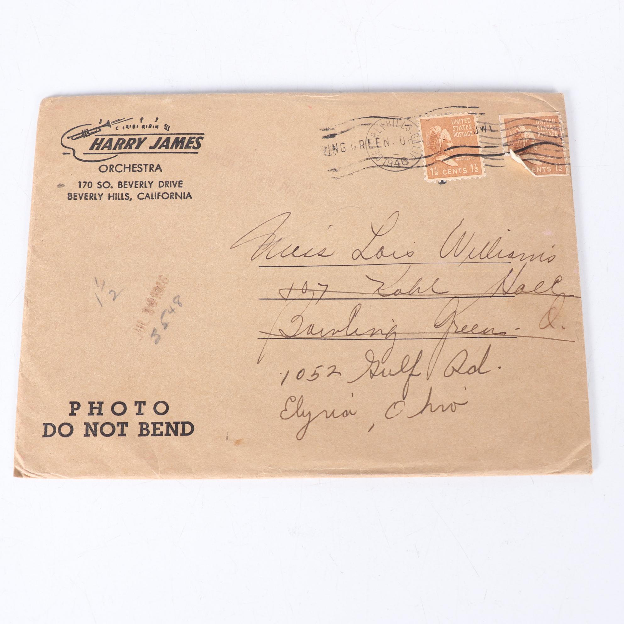 Harry James Orchestra Correspondence and Photos Postmarked Beverly Hills, 1946