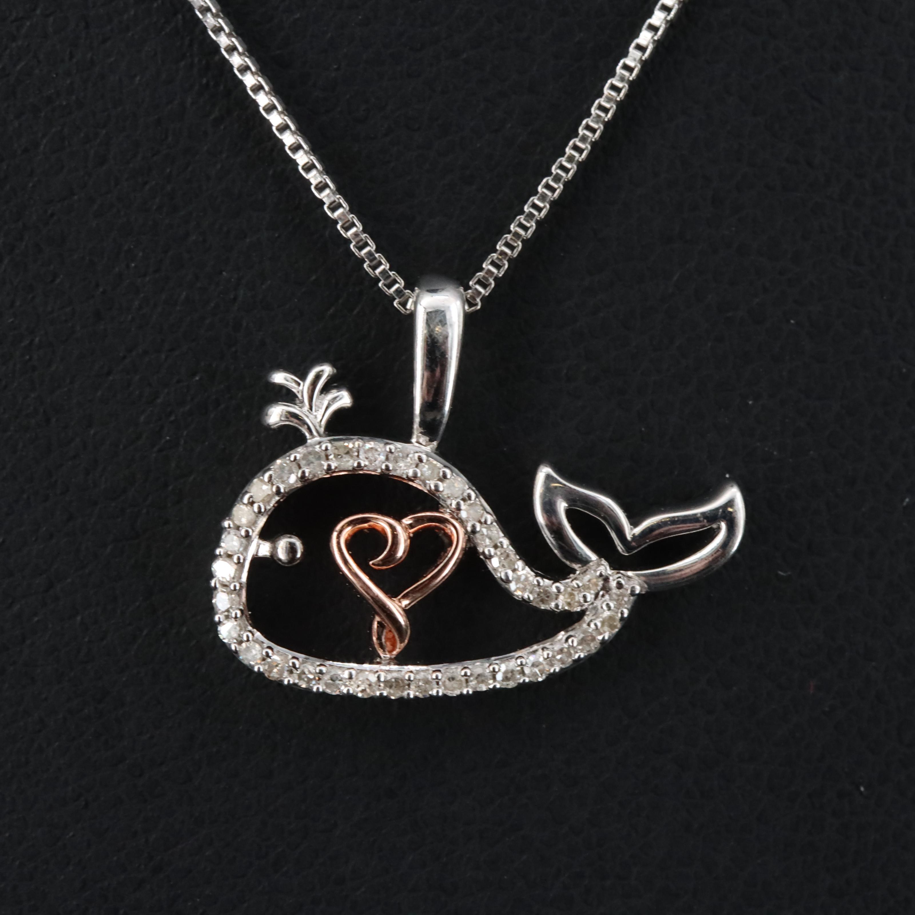Sterling Diamond Whale Pendant Necklace EBTH