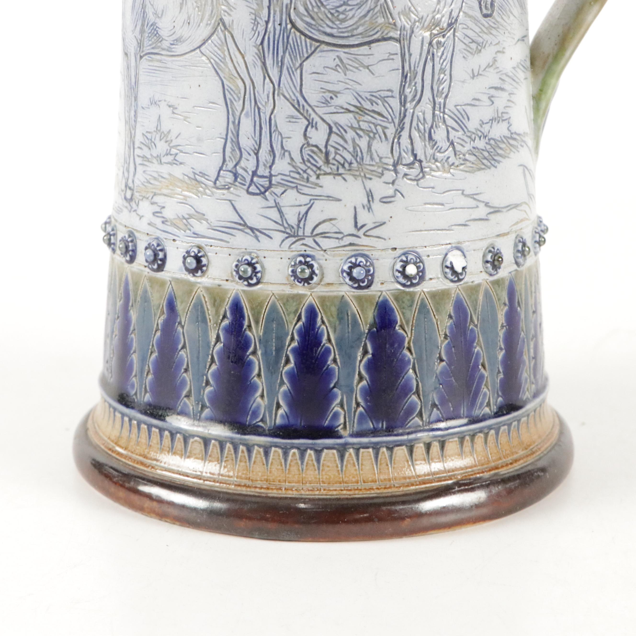 Richards & Brown and Royal Doulton Sterling Silver and Stoneware Pitcher, 1877