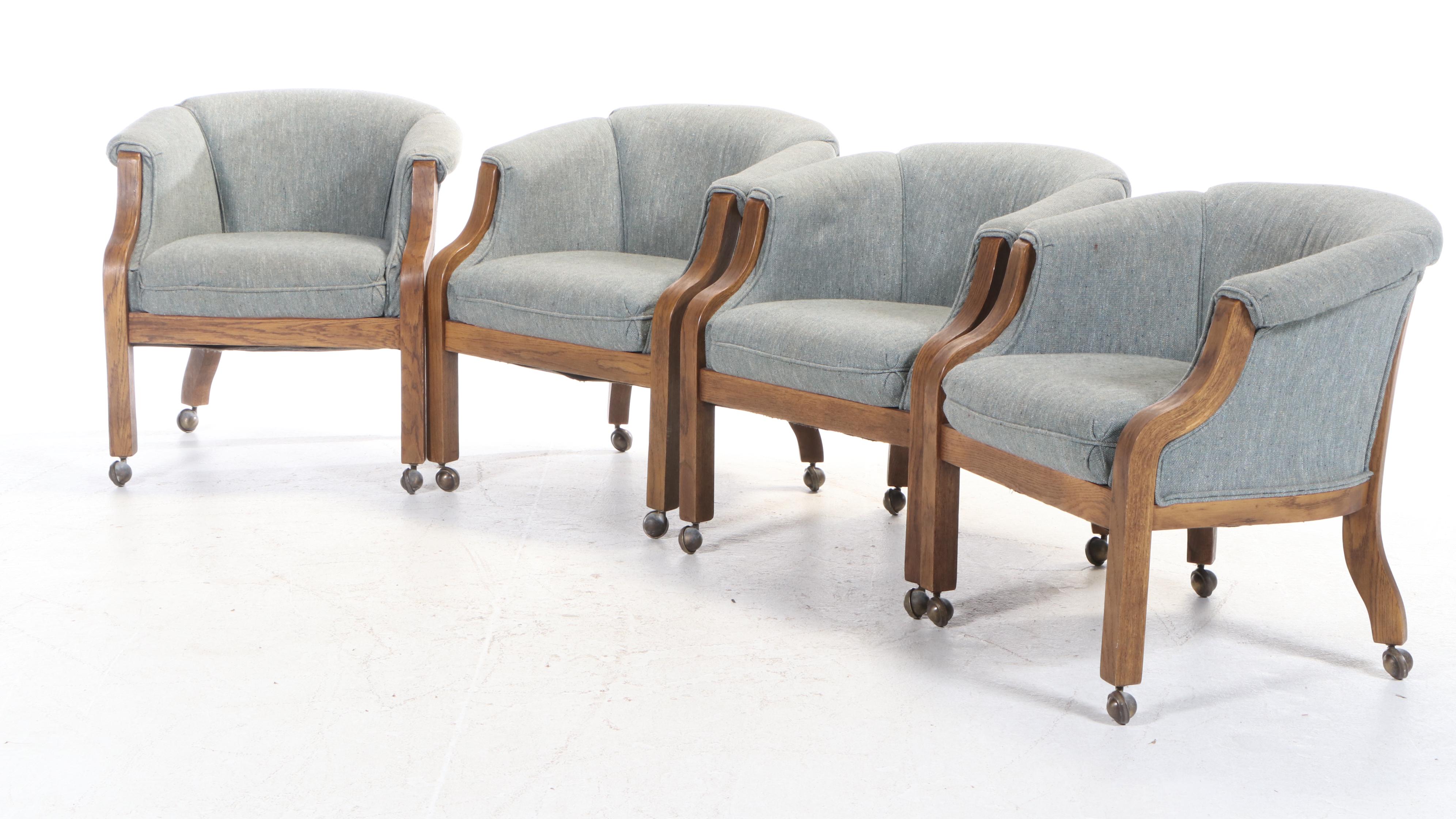 Stickley Oak Commemorative Library Table with Four Upholstered Tub Chairs