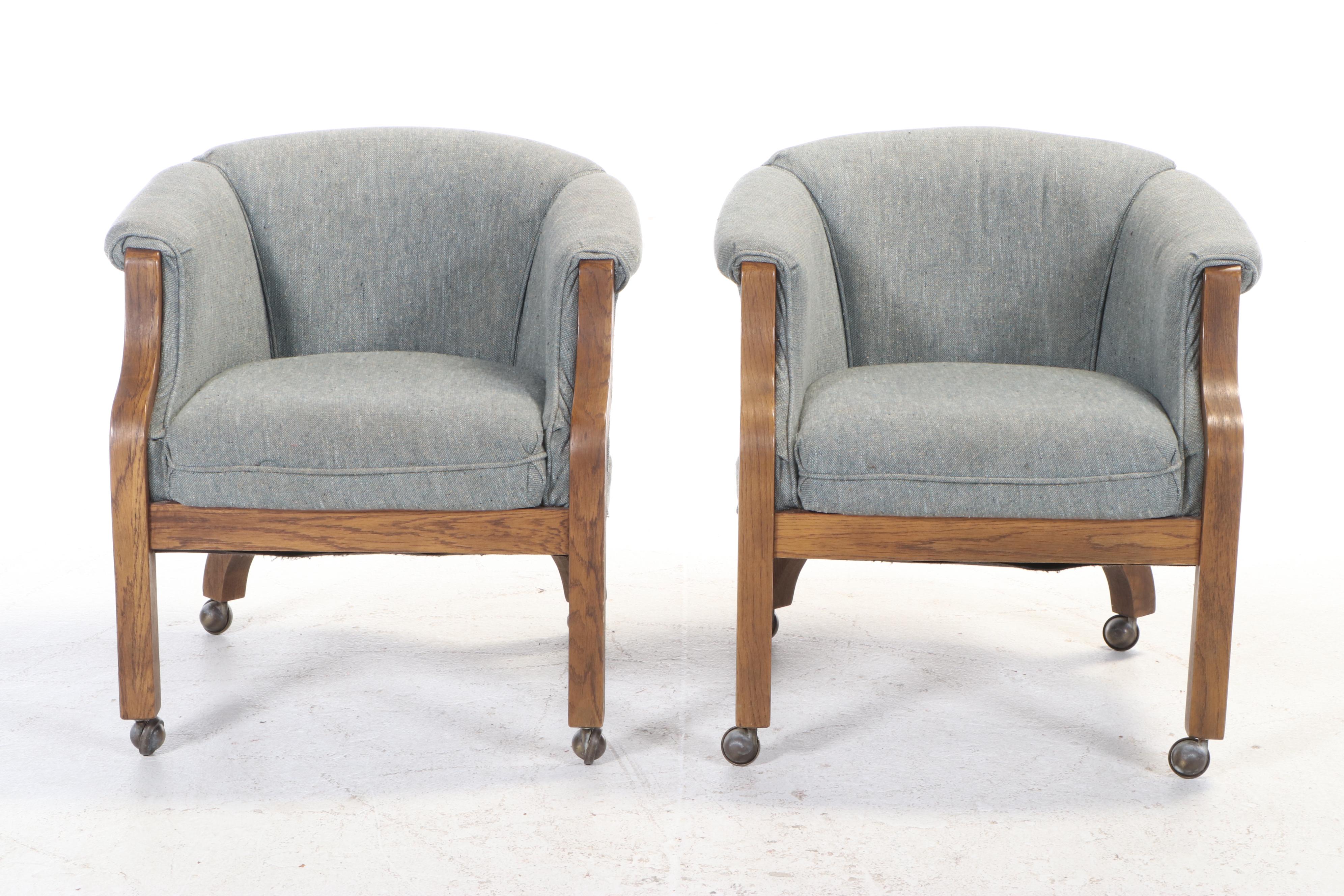 Stickley Oak Commemorative Library Table with Four Upholstered Tub Chairs