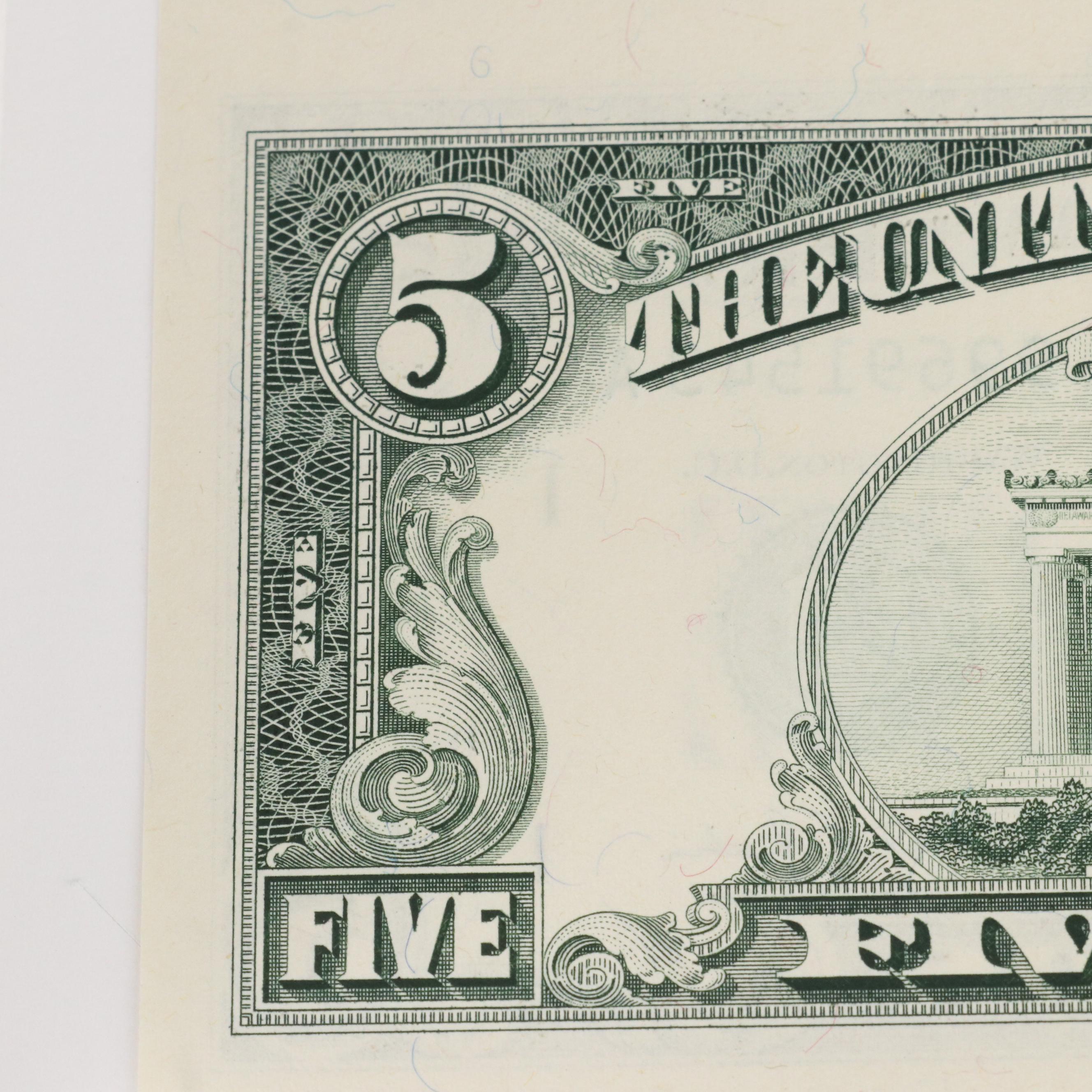 Uncut Sheet of Four $5 Federal Reserve Notes