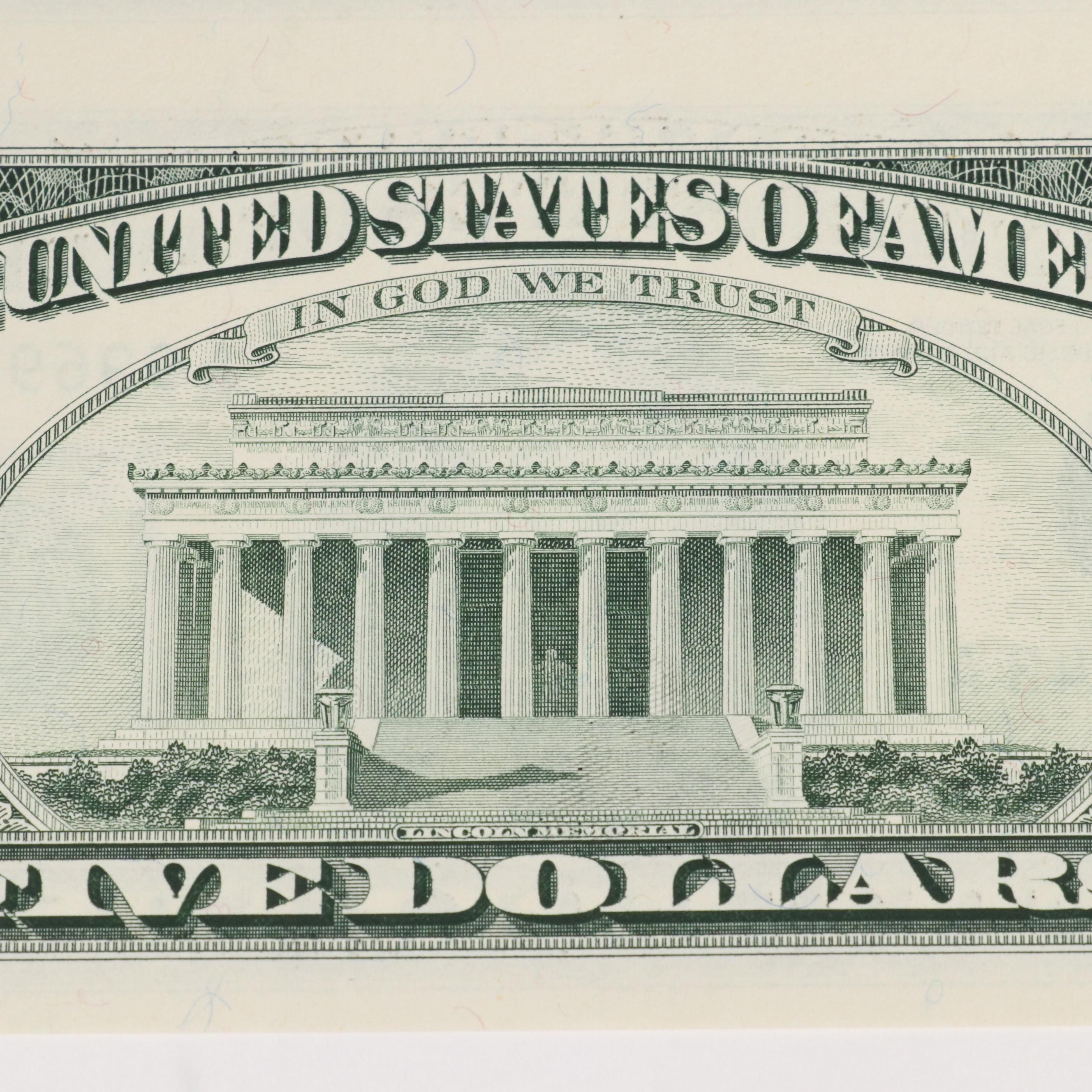 Uncut Sheet of Four $5 Federal Reserve Notes