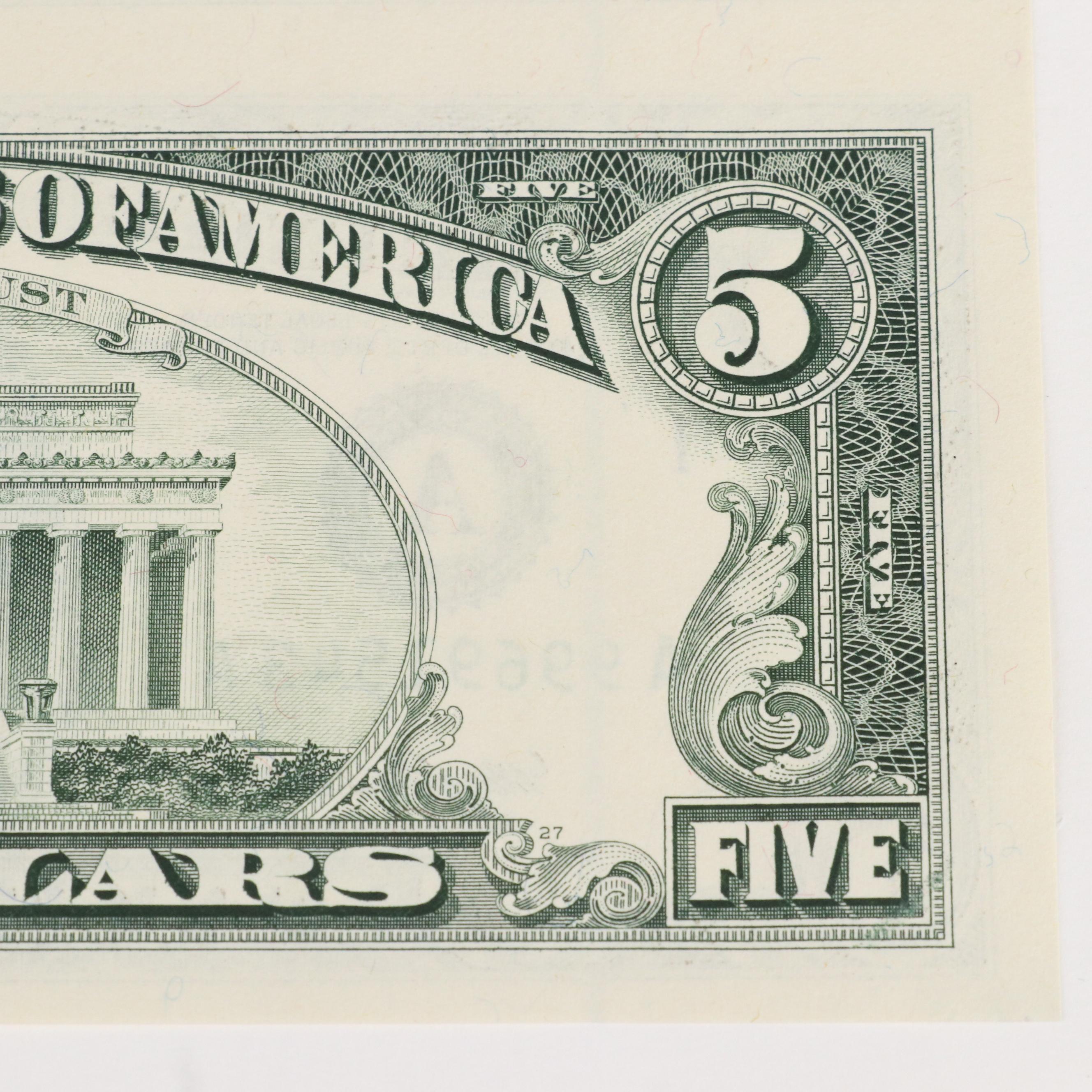 Uncut Sheet of Four $5 Federal Reserve Notes