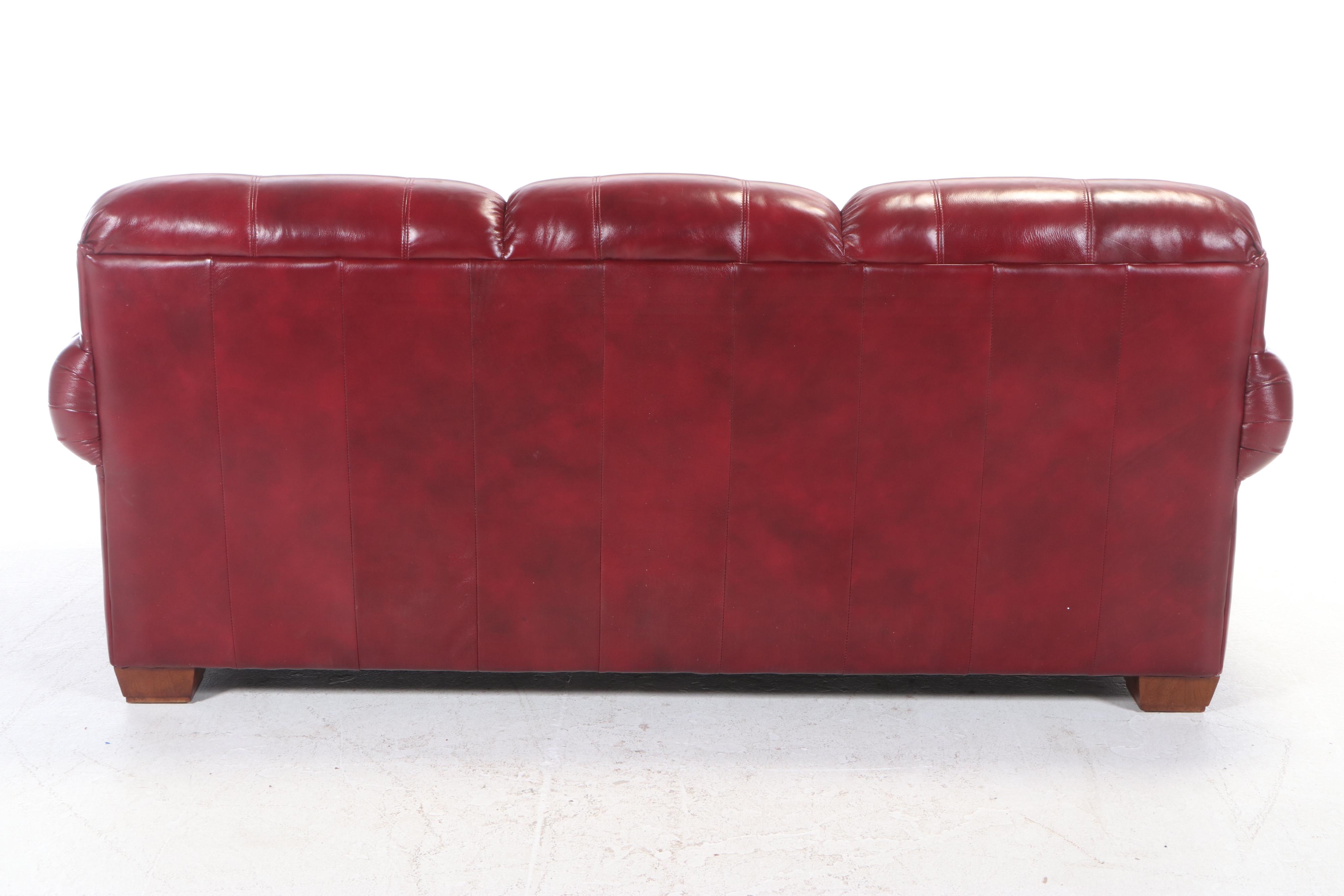 La-Z-Boy "Mackenzie" Red Leather Three-Seat Sofa