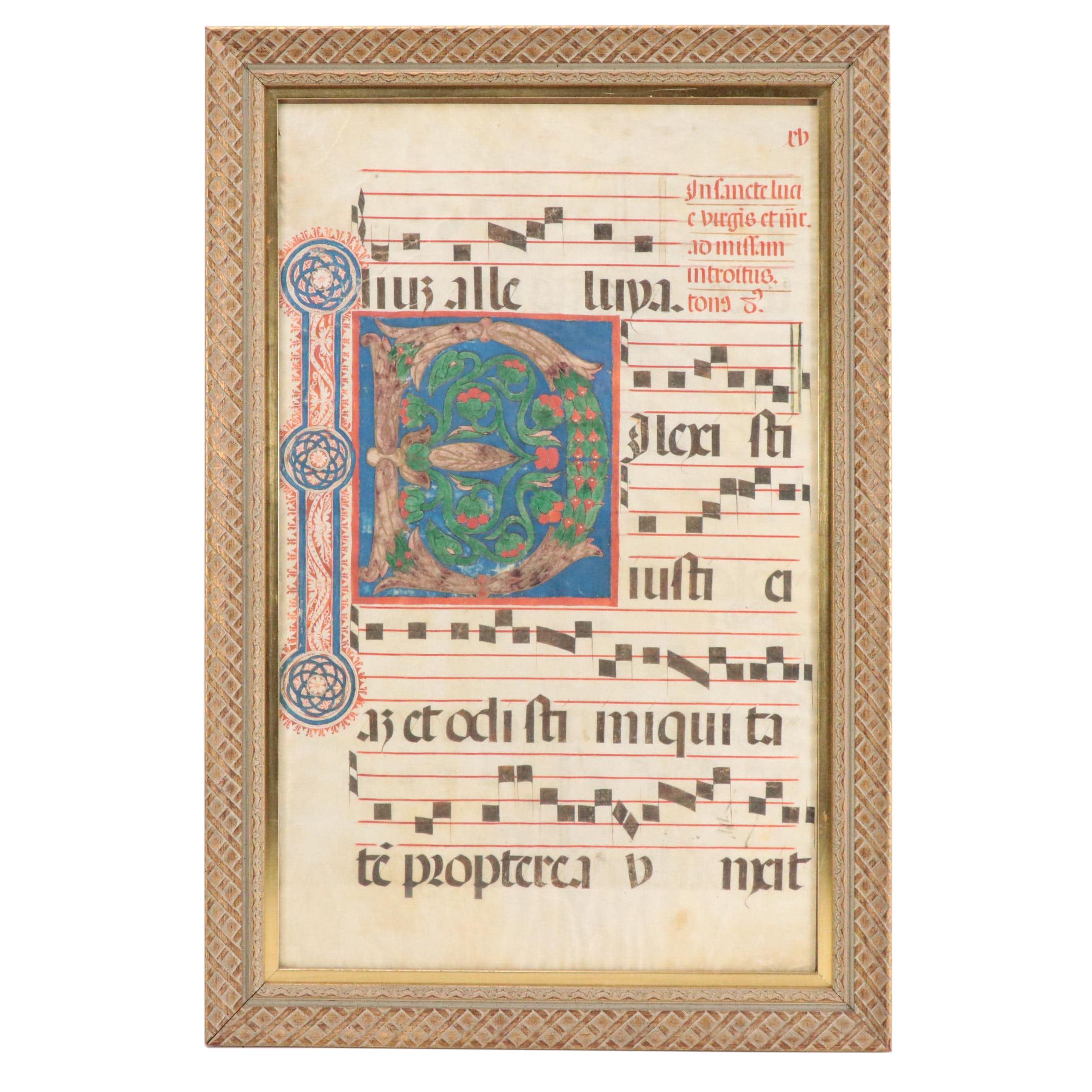 Illuminated Manuscript Antiphonal Leaf, 15th to 17th Century