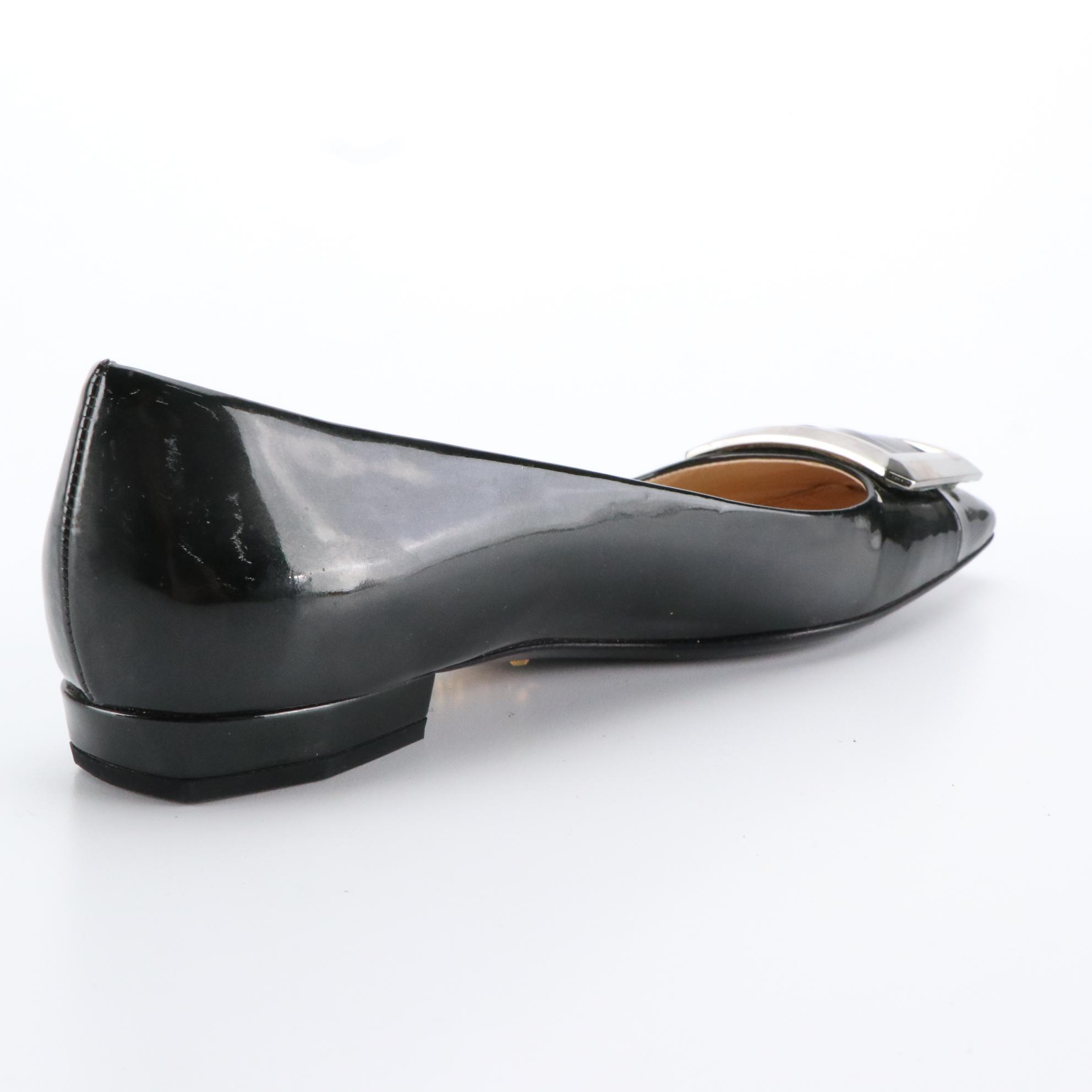 Prada Black Patent Leather Square-Toe Ballet Flats With Trapezoid Buckle