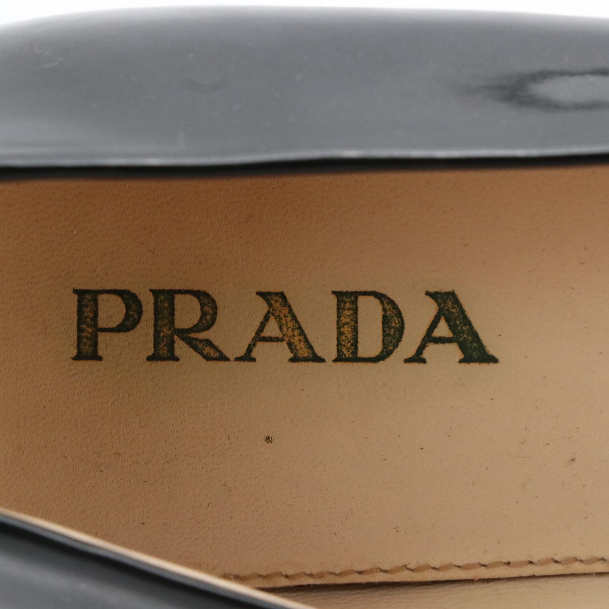 Prada Black Patent Leather Square-Toe Ballet Flats With Trapezoid Buckle
