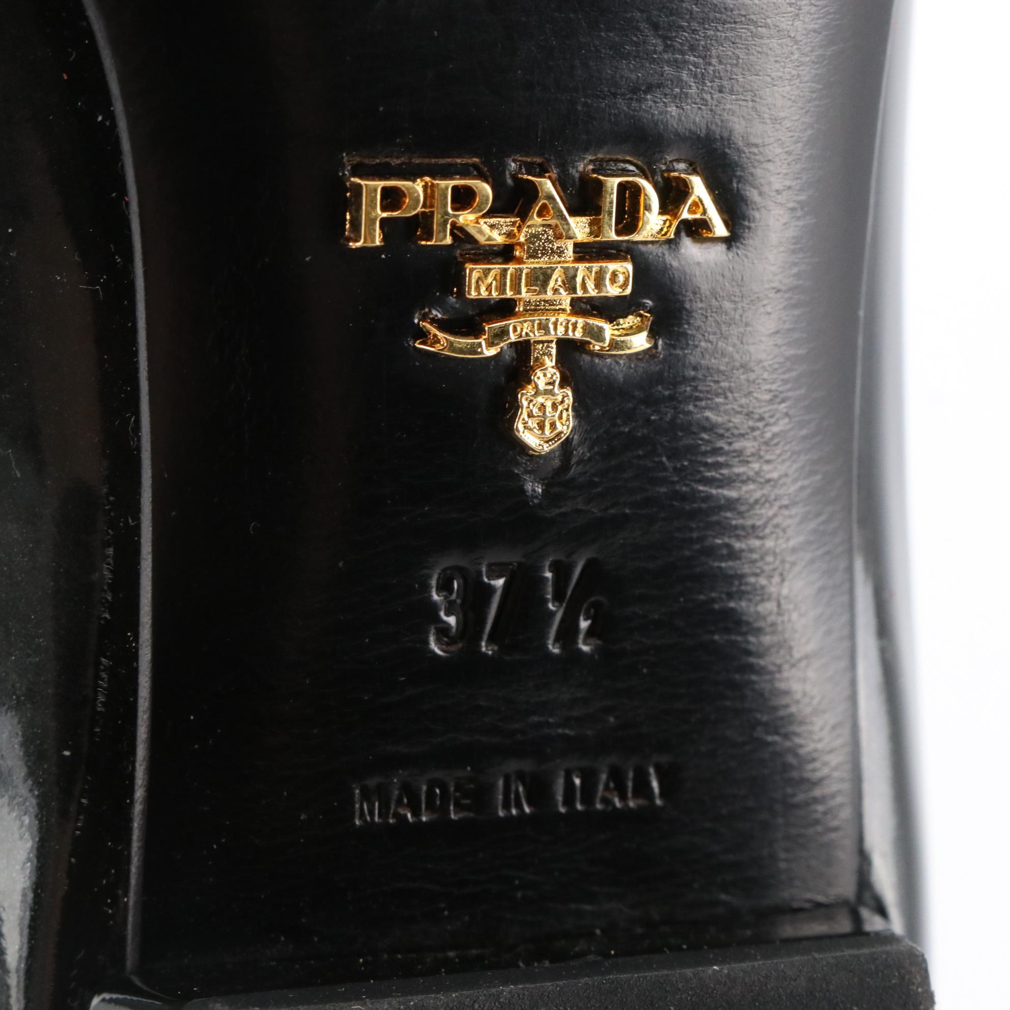 Prada Black Patent Leather Square-Toe Ballet Flats With Trapezoid Buckle