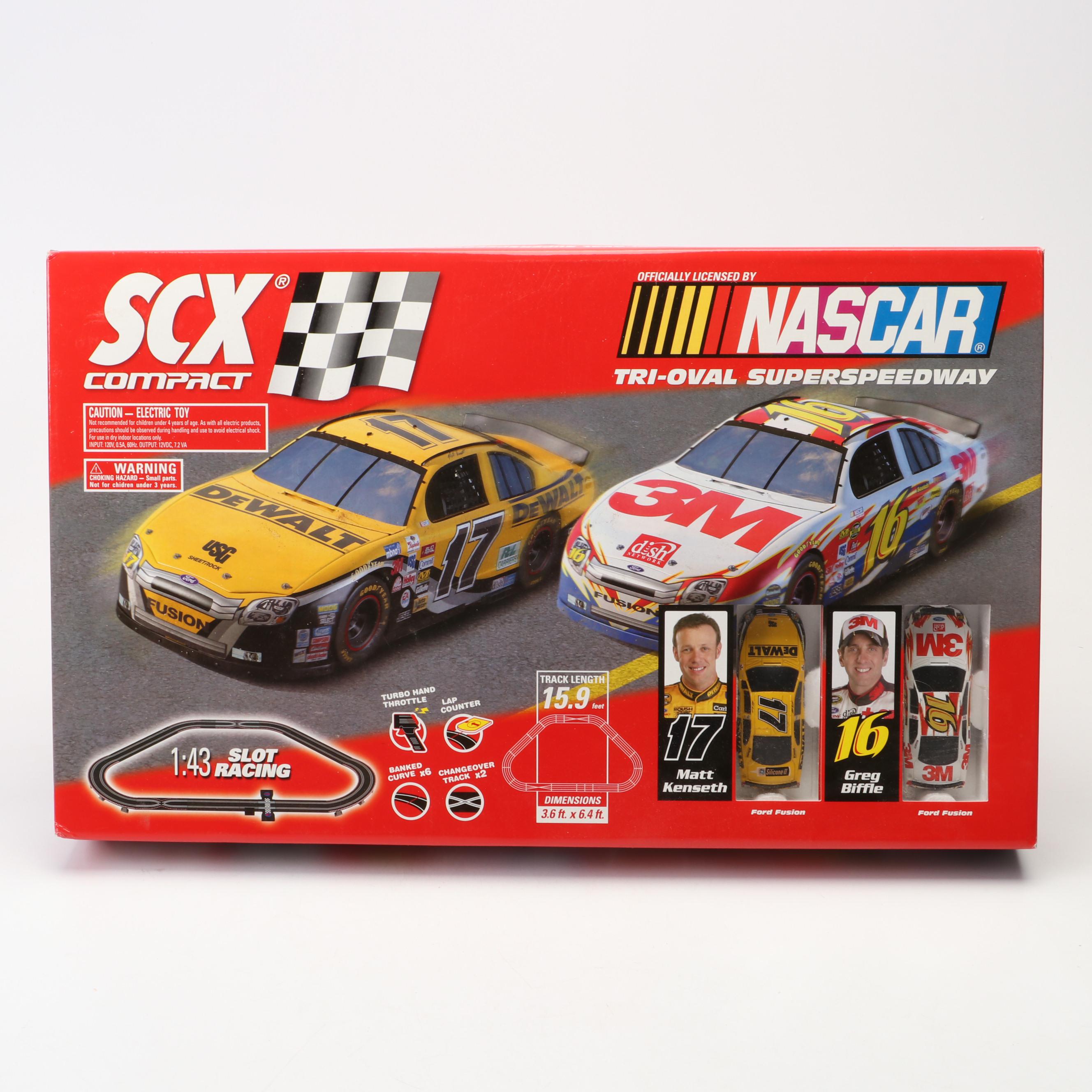 Sealed SCX Compact NASCAR Slot Racing Cars and Track