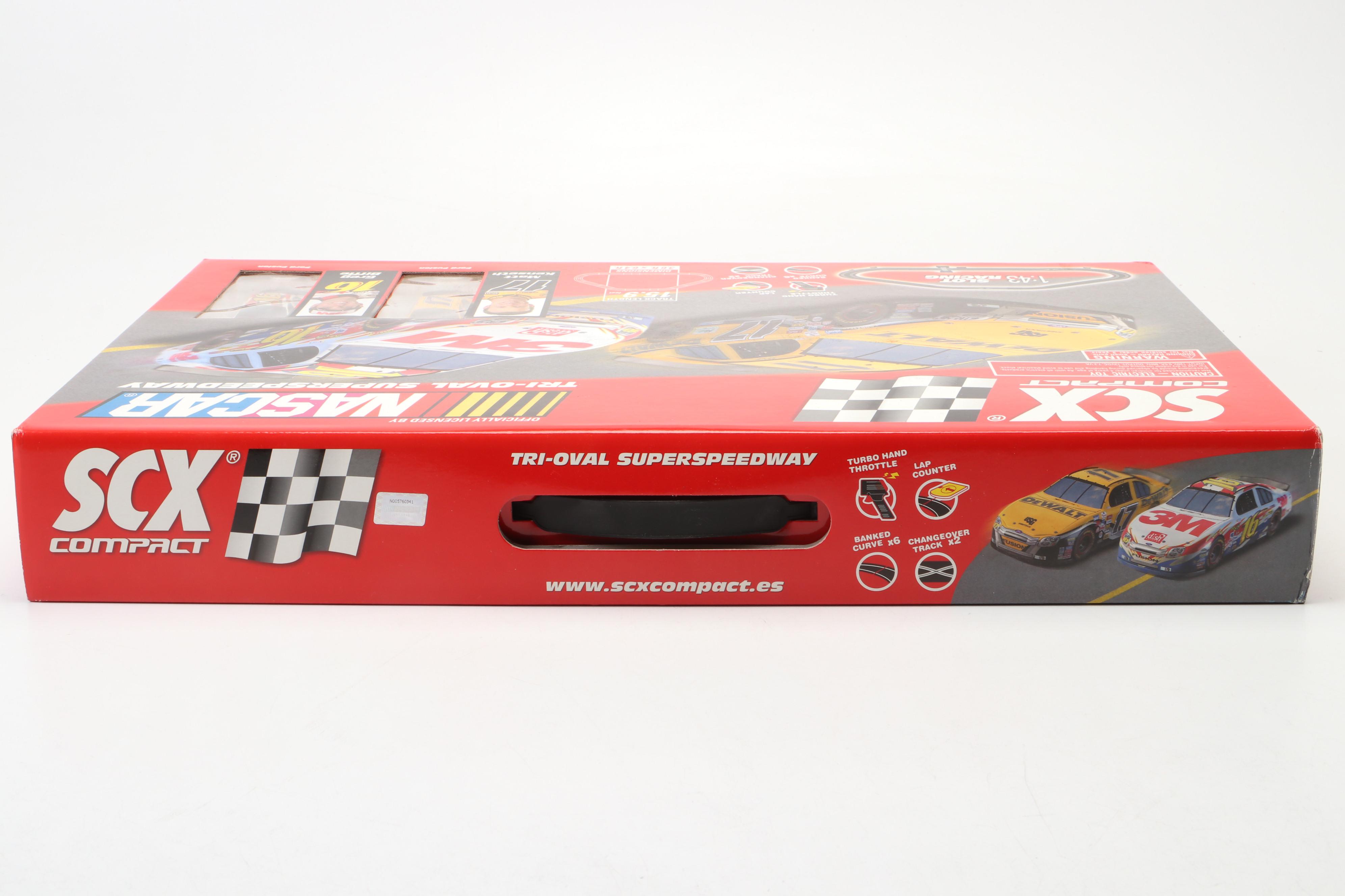 Sealed SCX Compact NASCAR Slot Racing Cars and Track