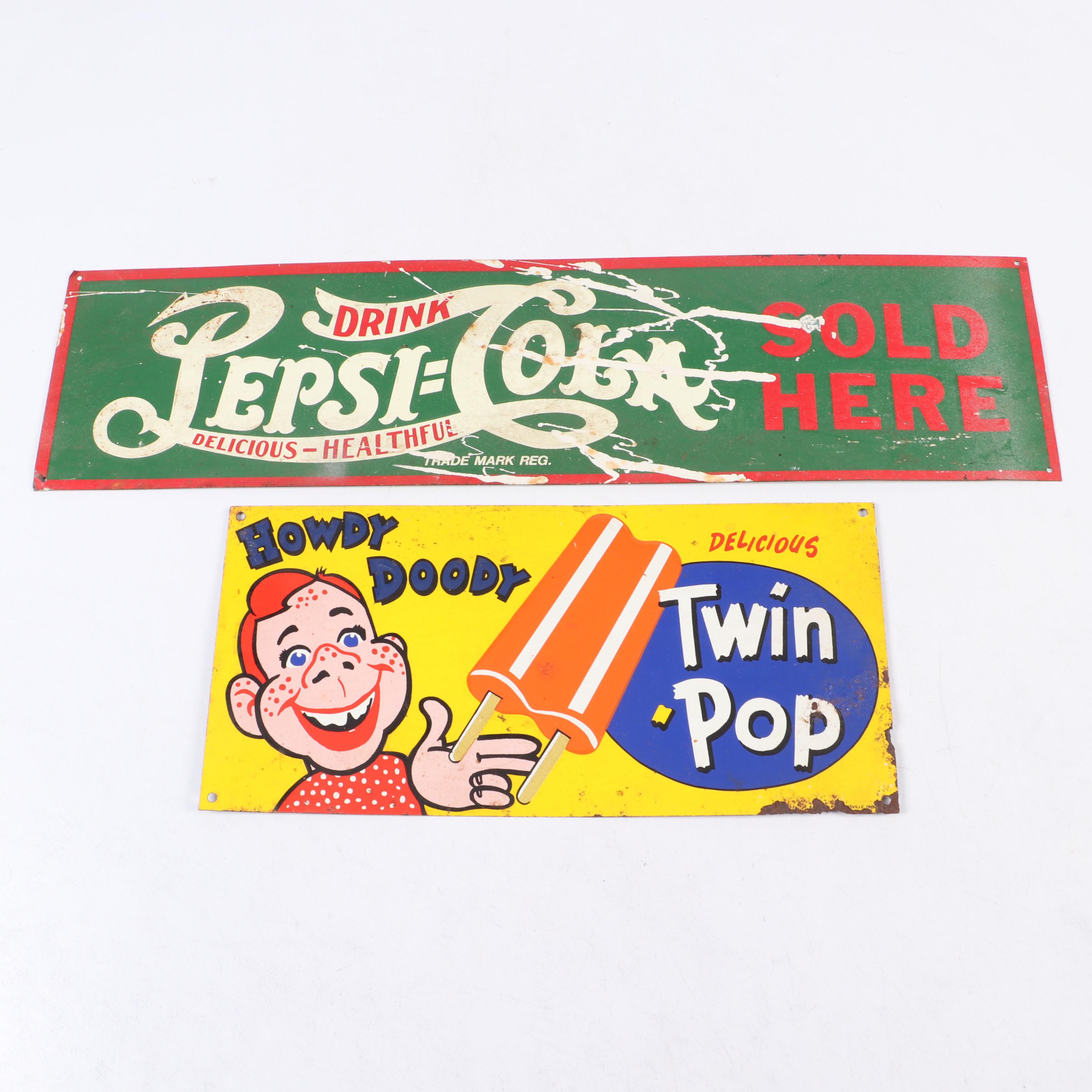 Pepsi-Cola and Jo Mar Dairies Howdy Doody Twin Pops Advertising Signs