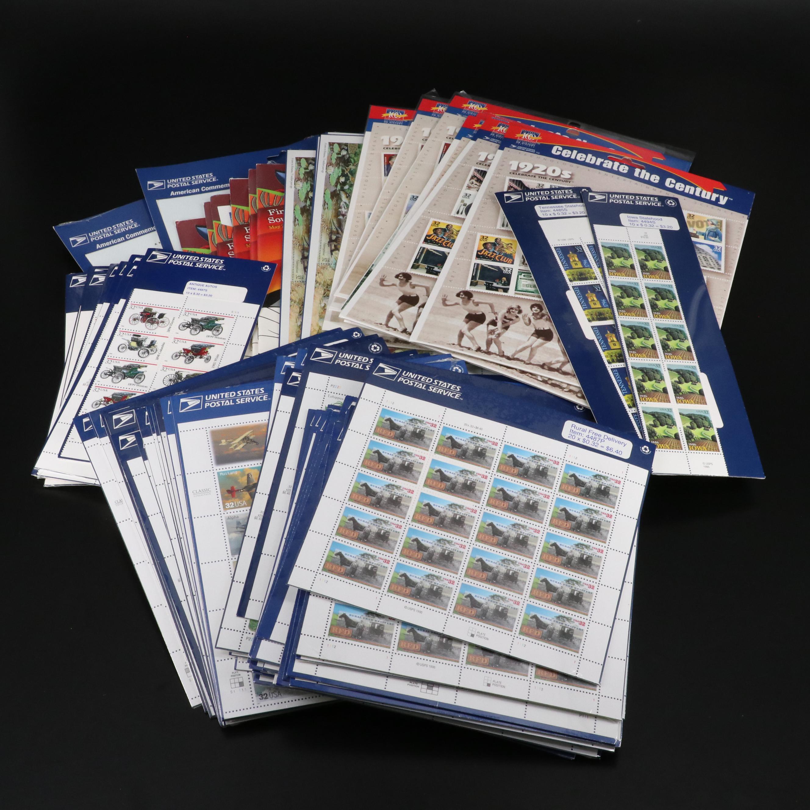 Large Assortment of 32-Cent Postage Stamp Sheets