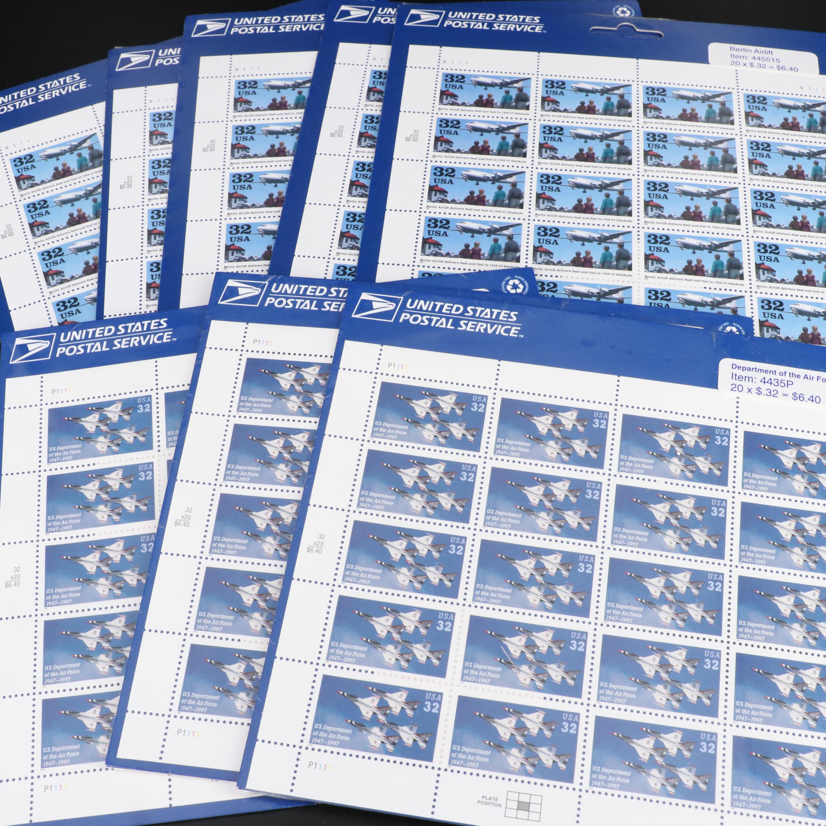 Large Assortment of 32-Cent Postage Stamp Sheets