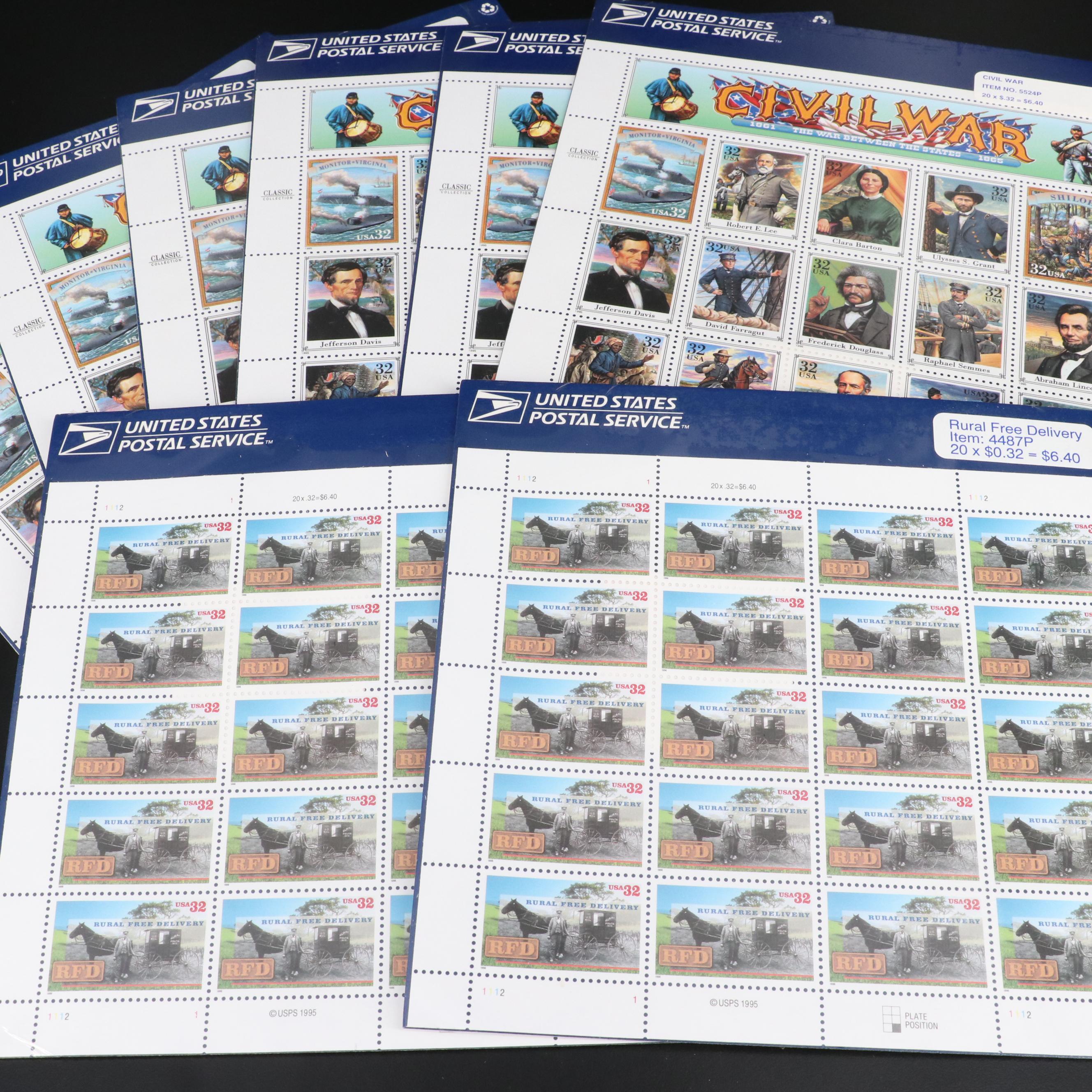 Large Assortment of 32-Cent Postage Stamp Sheets