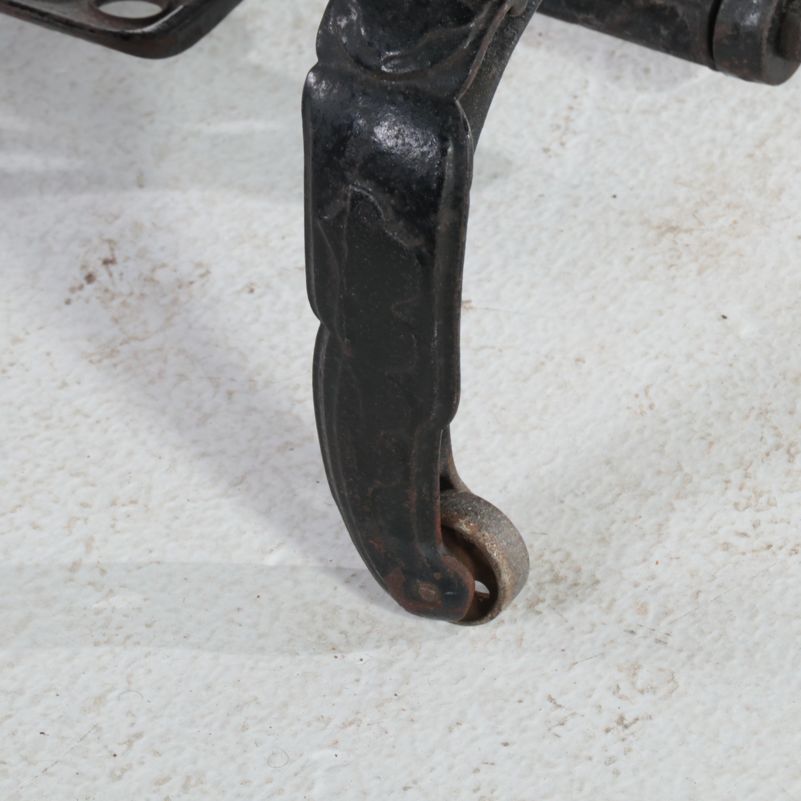 Late Victorian White Rotary Treadle Sewing Machine with Oak and Iron Cabinet