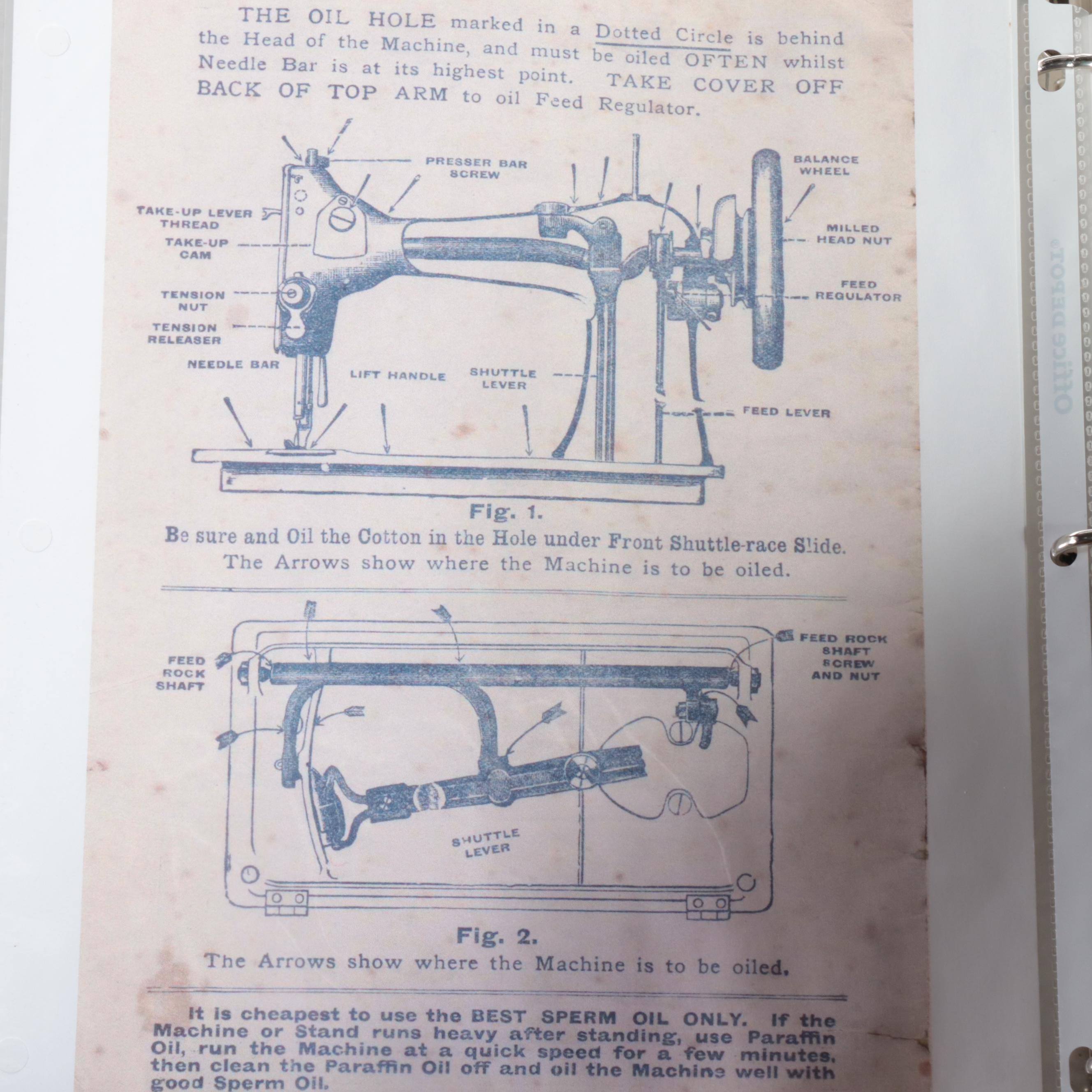 Late Victorian White Rotary Treadle Sewing Machine with Oak and Iron Cabinet