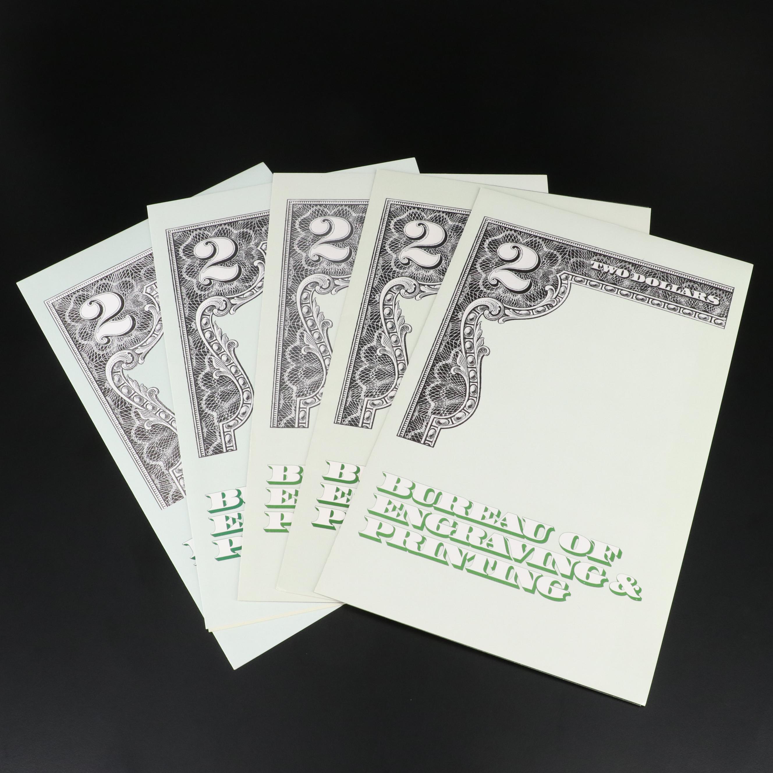 Five Sets of Uncut $2 Federal Reserve Notes