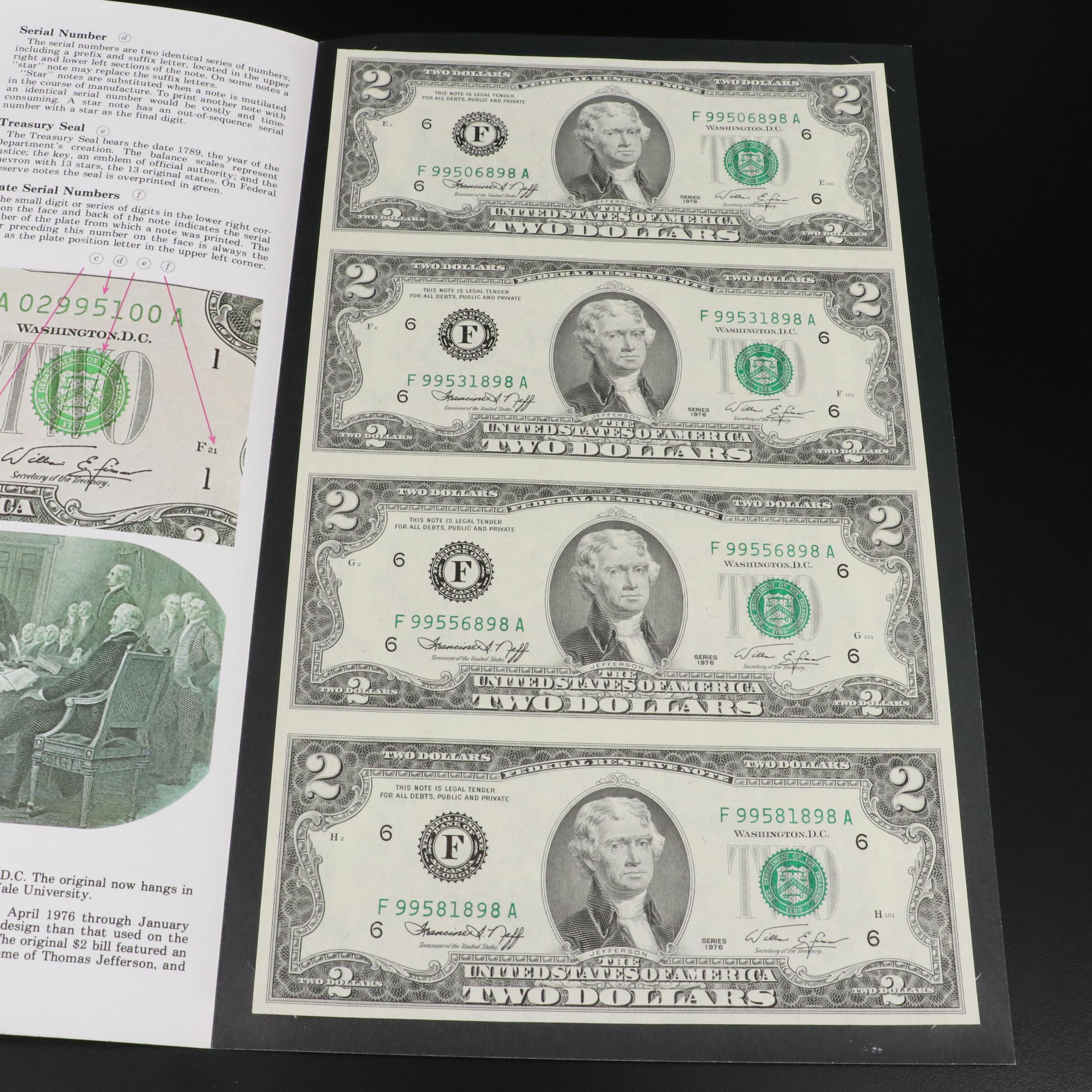 Five Sets of Uncut $2 Federal Reserve Notes
