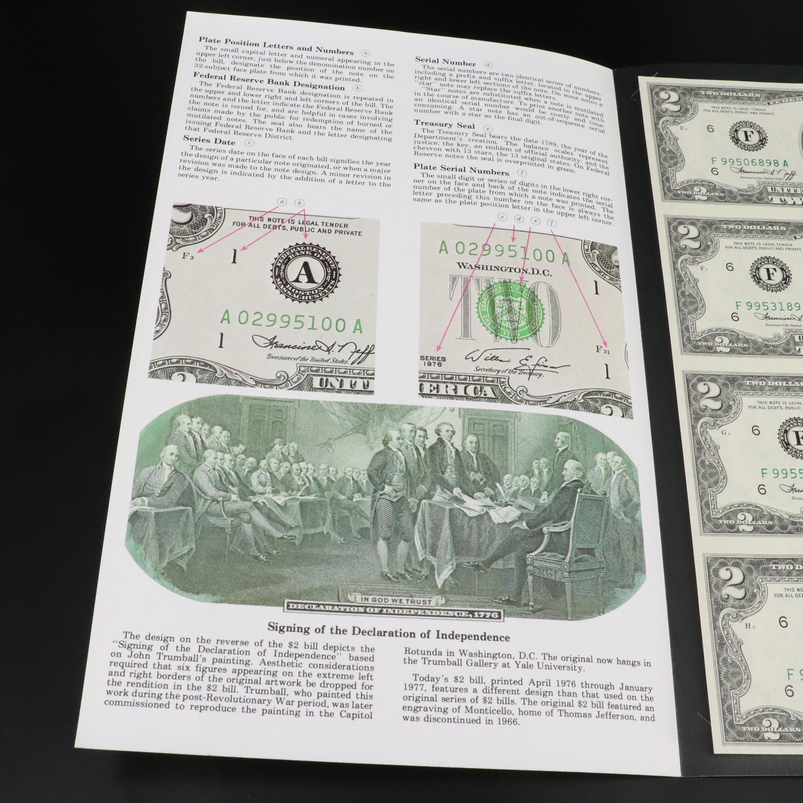 Five Sets of Uncut $2 Federal Reserve Notes