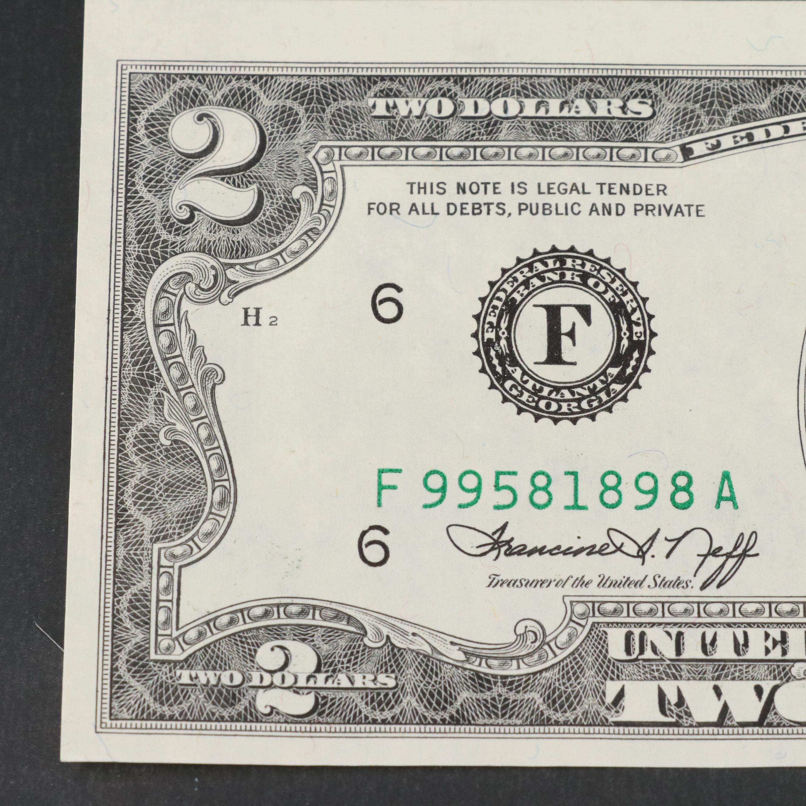 Five Sets of Uncut $2 Federal Reserve Notes