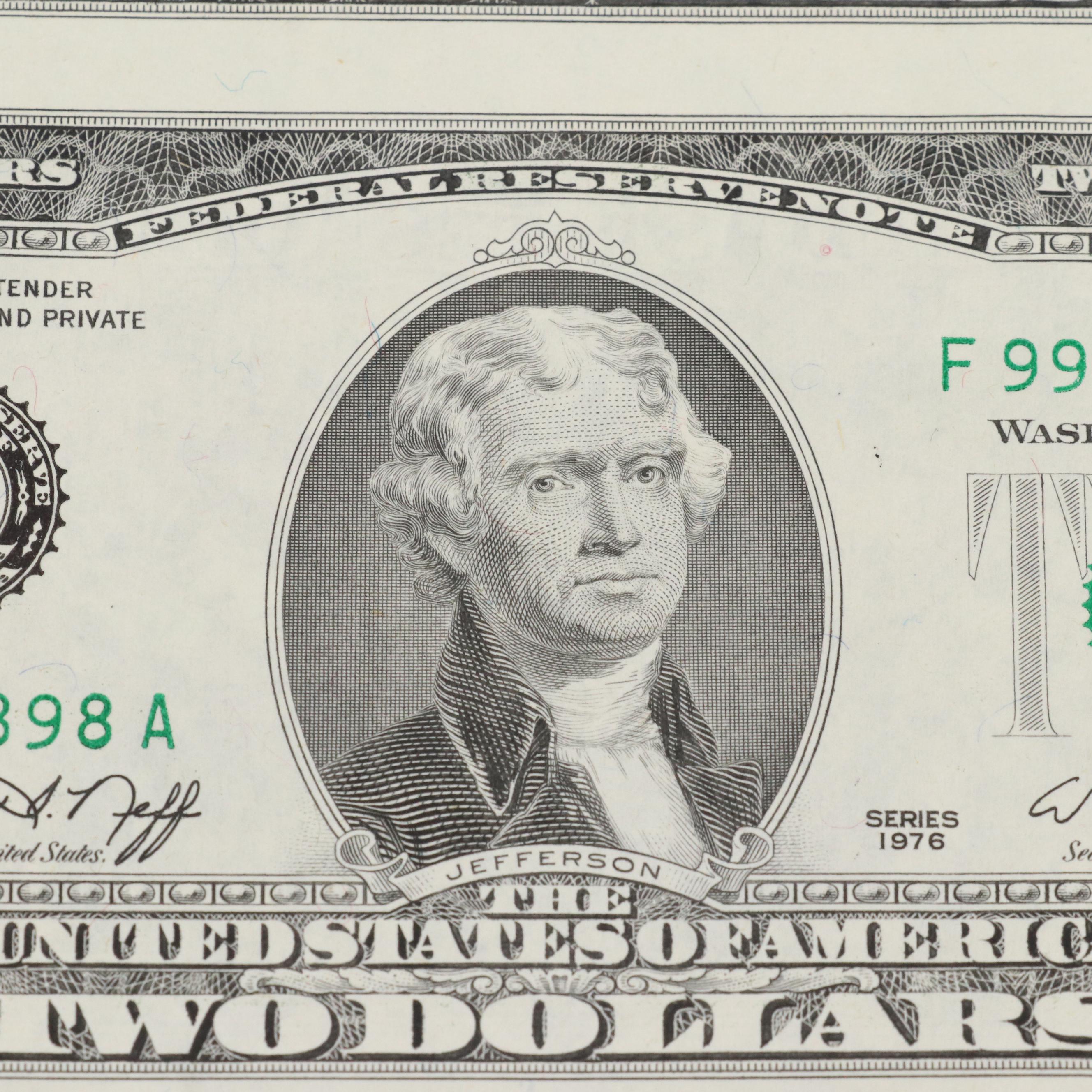 Five Sets of Uncut $2 Federal Reserve Notes