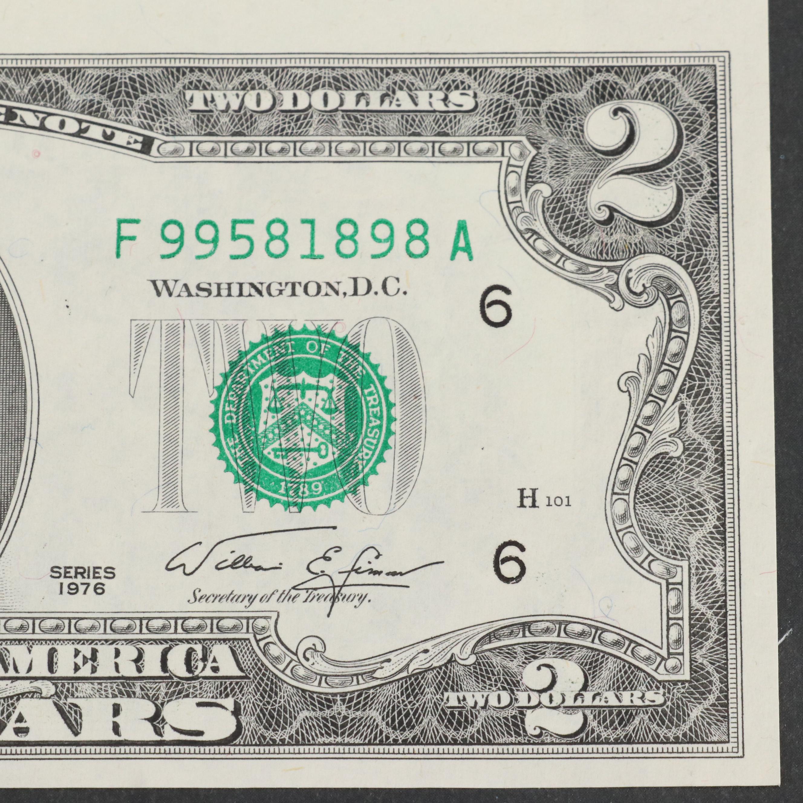 Five Sets of Uncut $2 Federal Reserve Notes