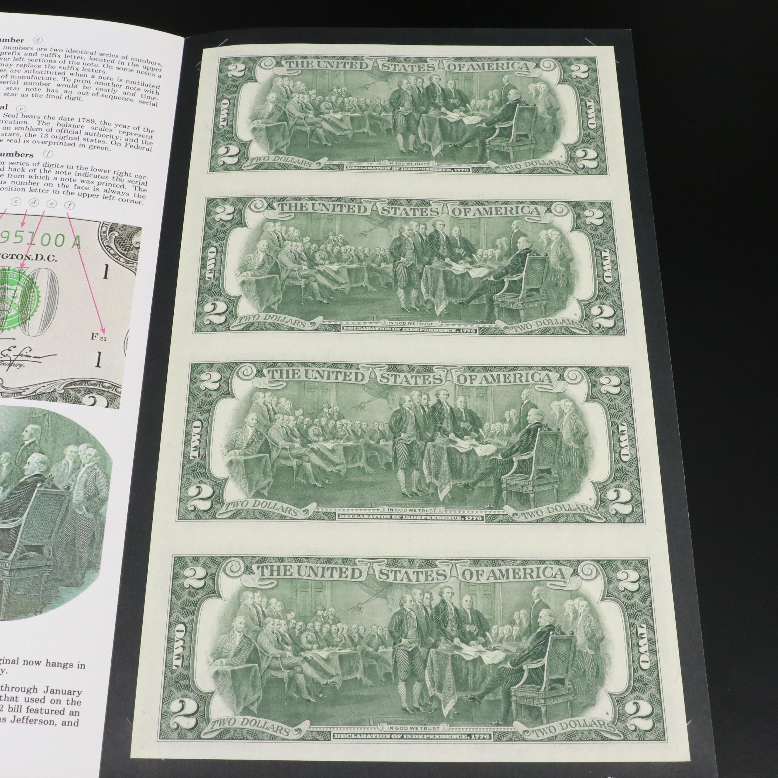 Five Sets of Uncut $2 Federal Reserve Notes