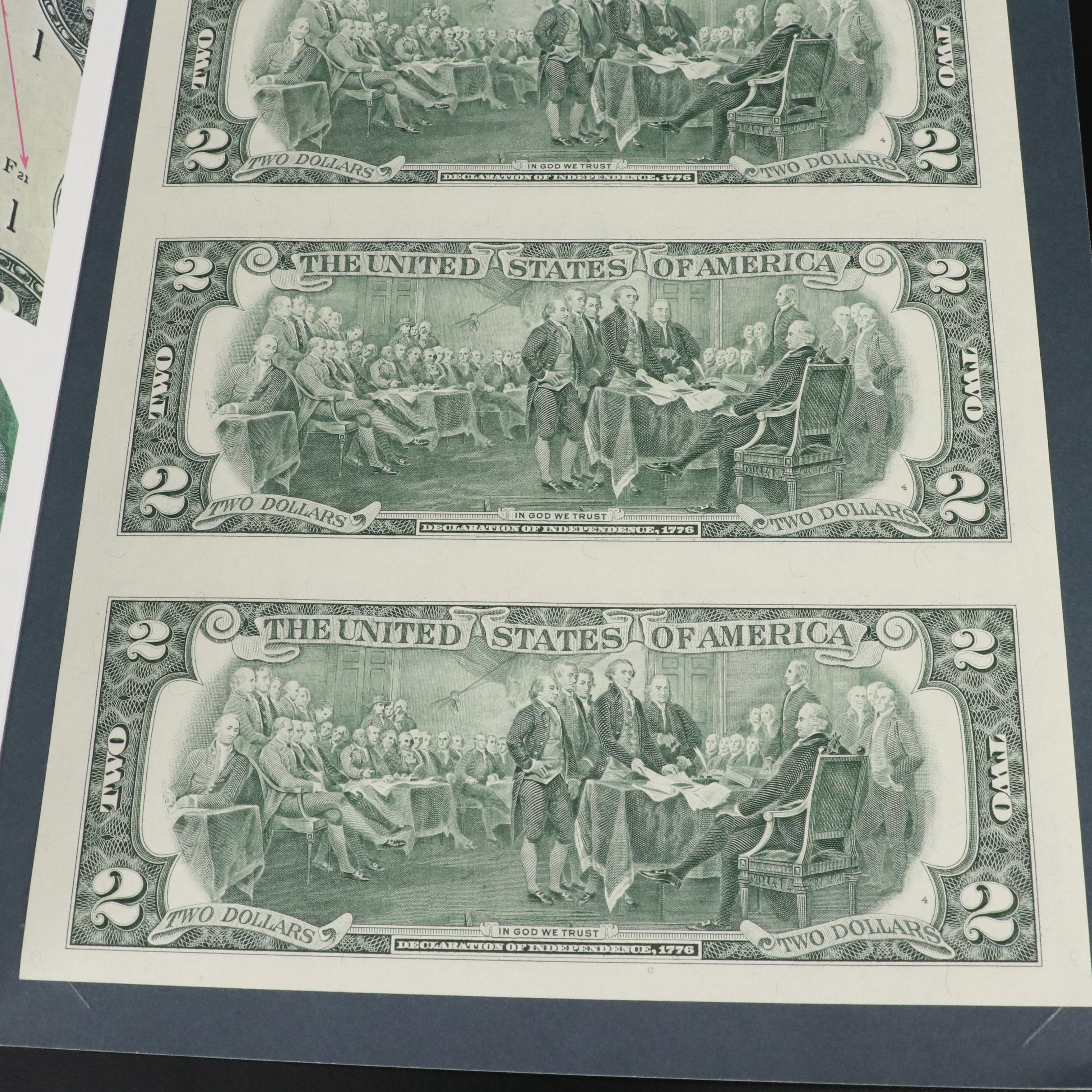 Five Sets of Uncut $2 Federal Reserve Notes