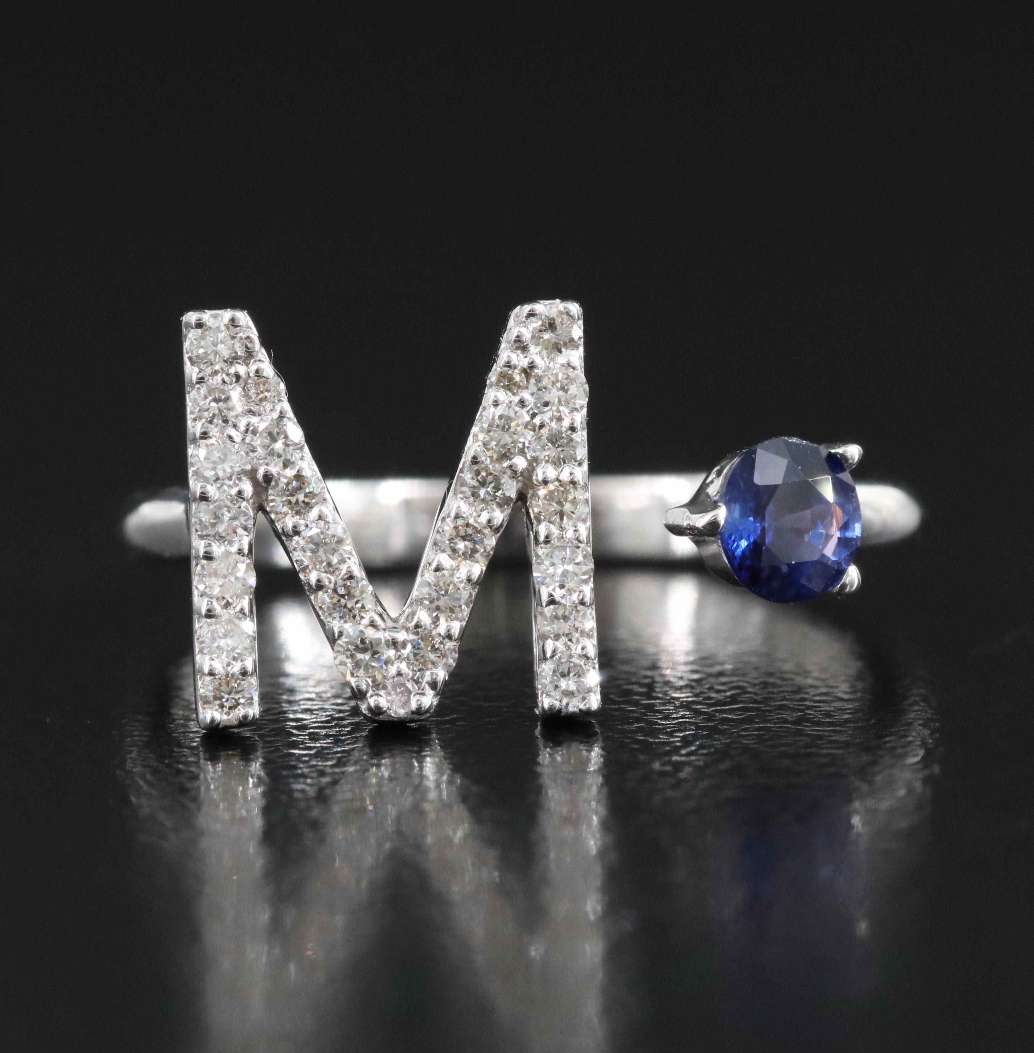 14K Sapphire and Diamond "M" Initial Torque Ring