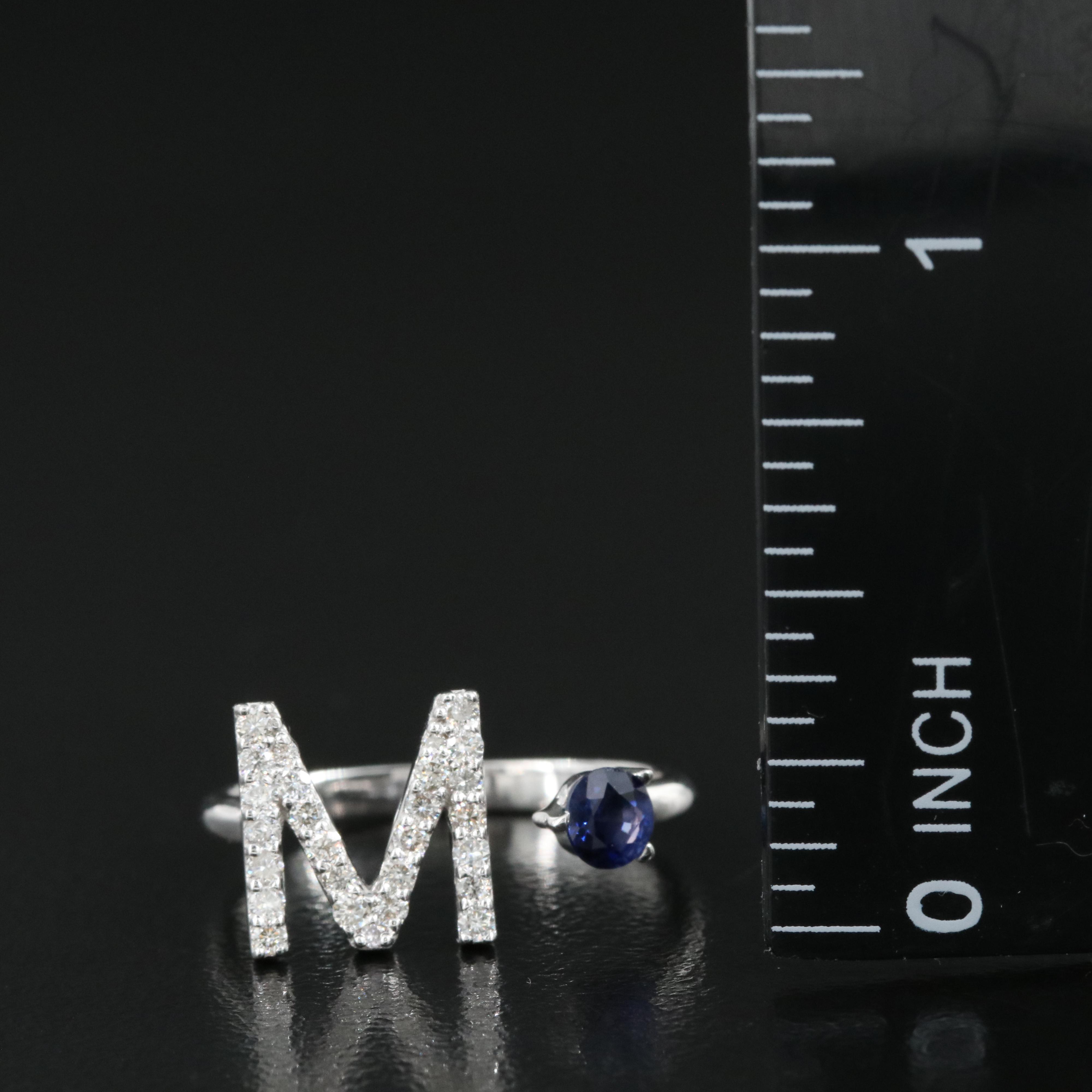 14K Sapphire and Diamond "M" Initial Torque Ring
