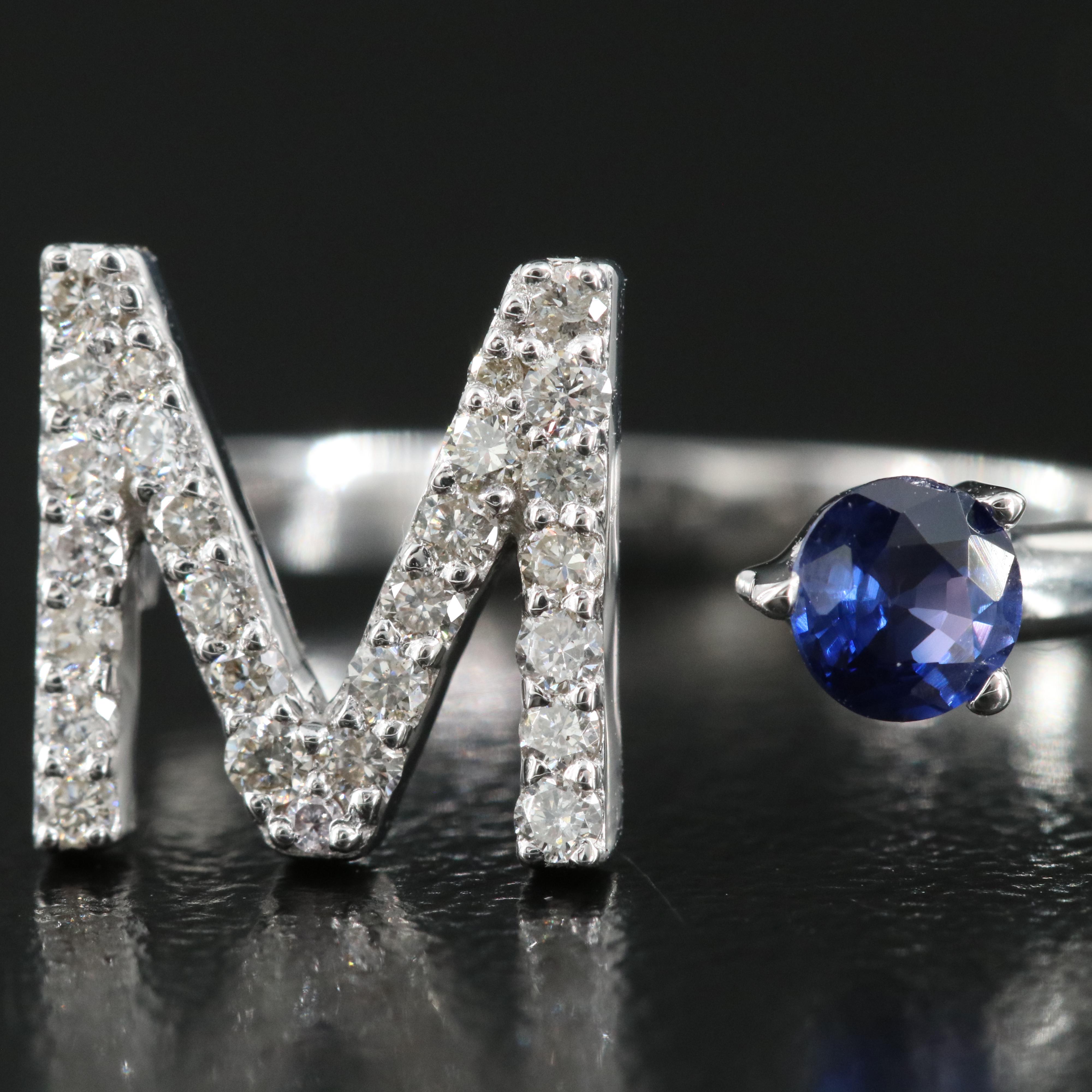 14K Sapphire and Diamond "M" Initial Torque Ring