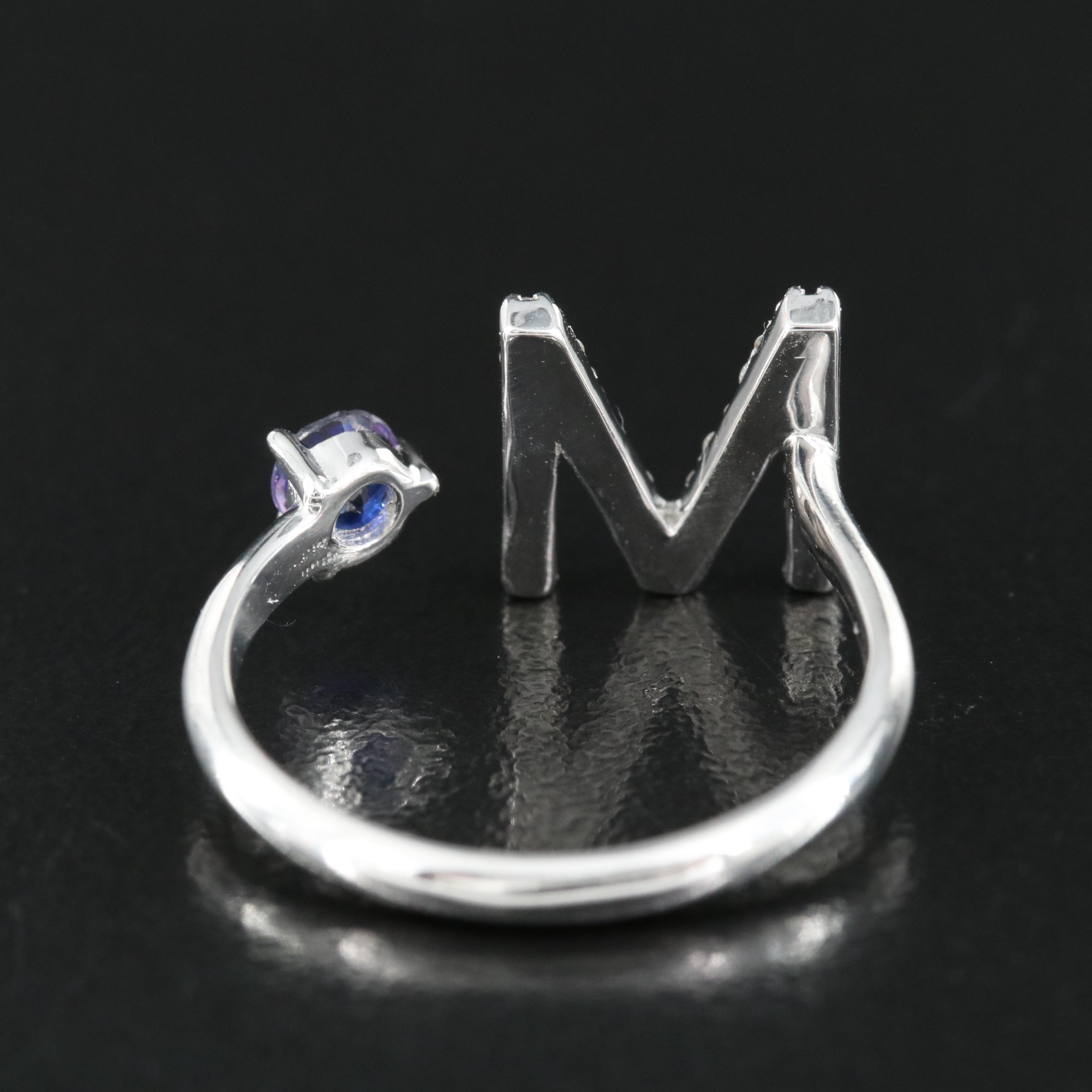 14K Sapphire and Diamond "M" Initial Torque Ring