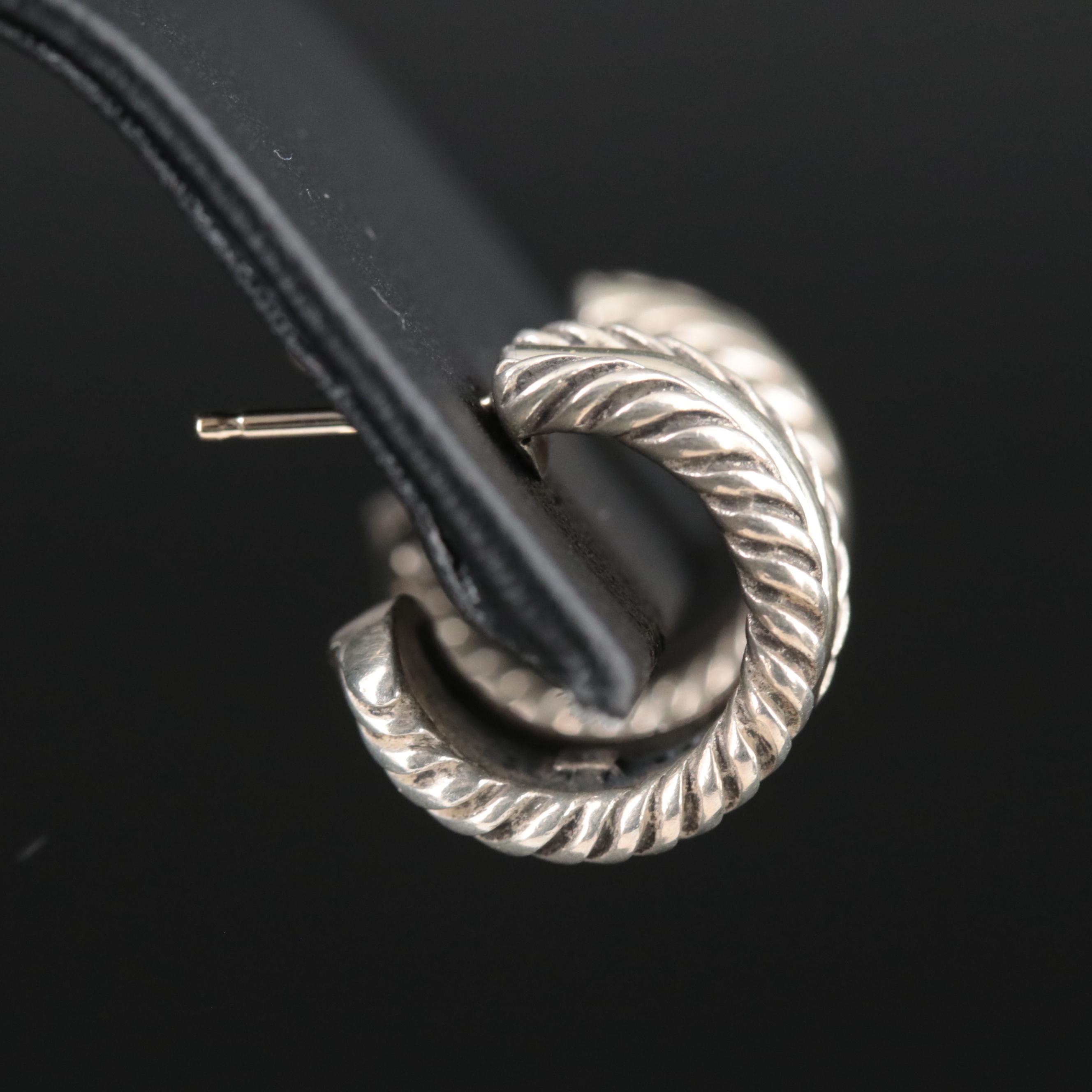 David Yurman Sterling and 14K Huggie Hoop Earrings