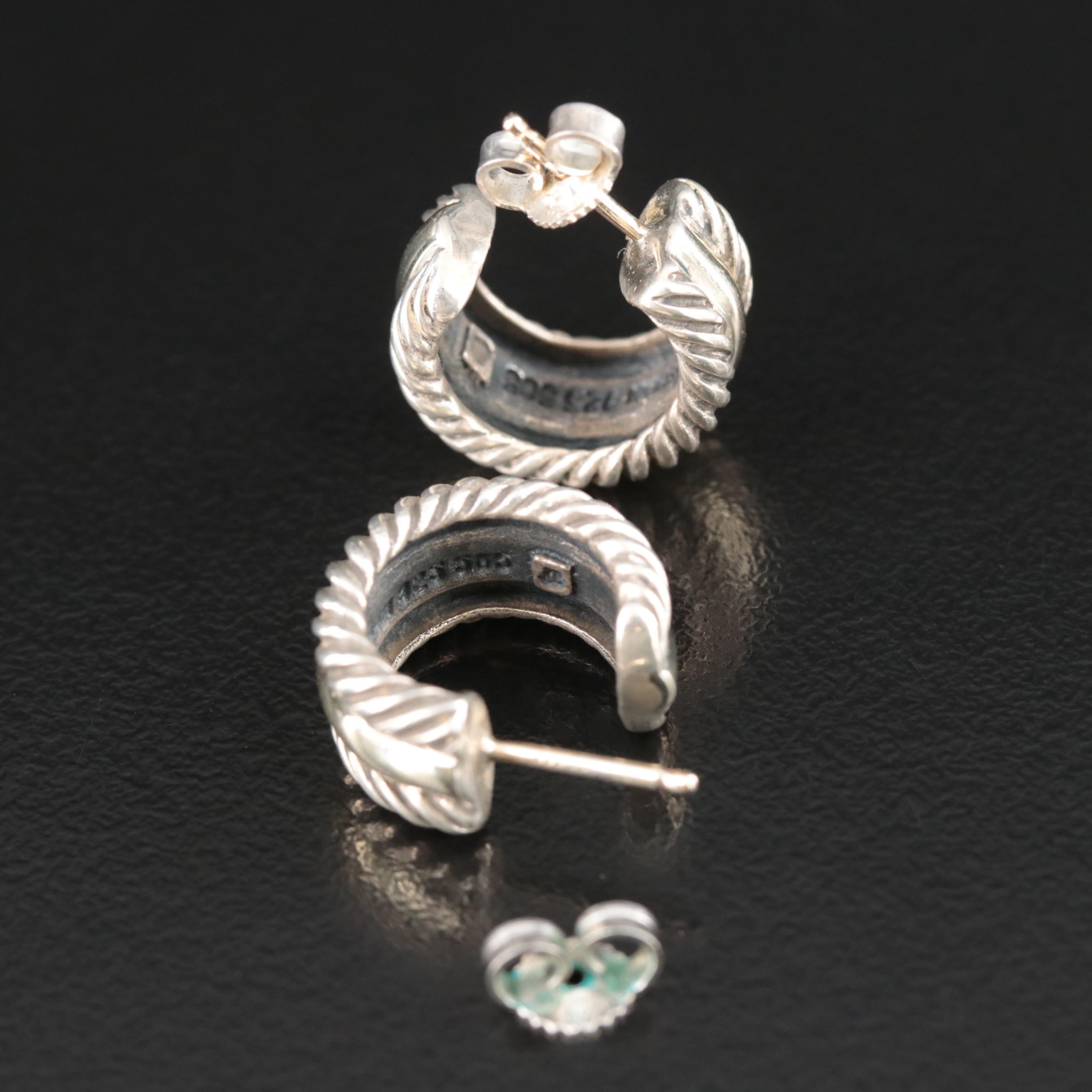 David Yurman Sterling and 14K Huggie Hoop Earrings