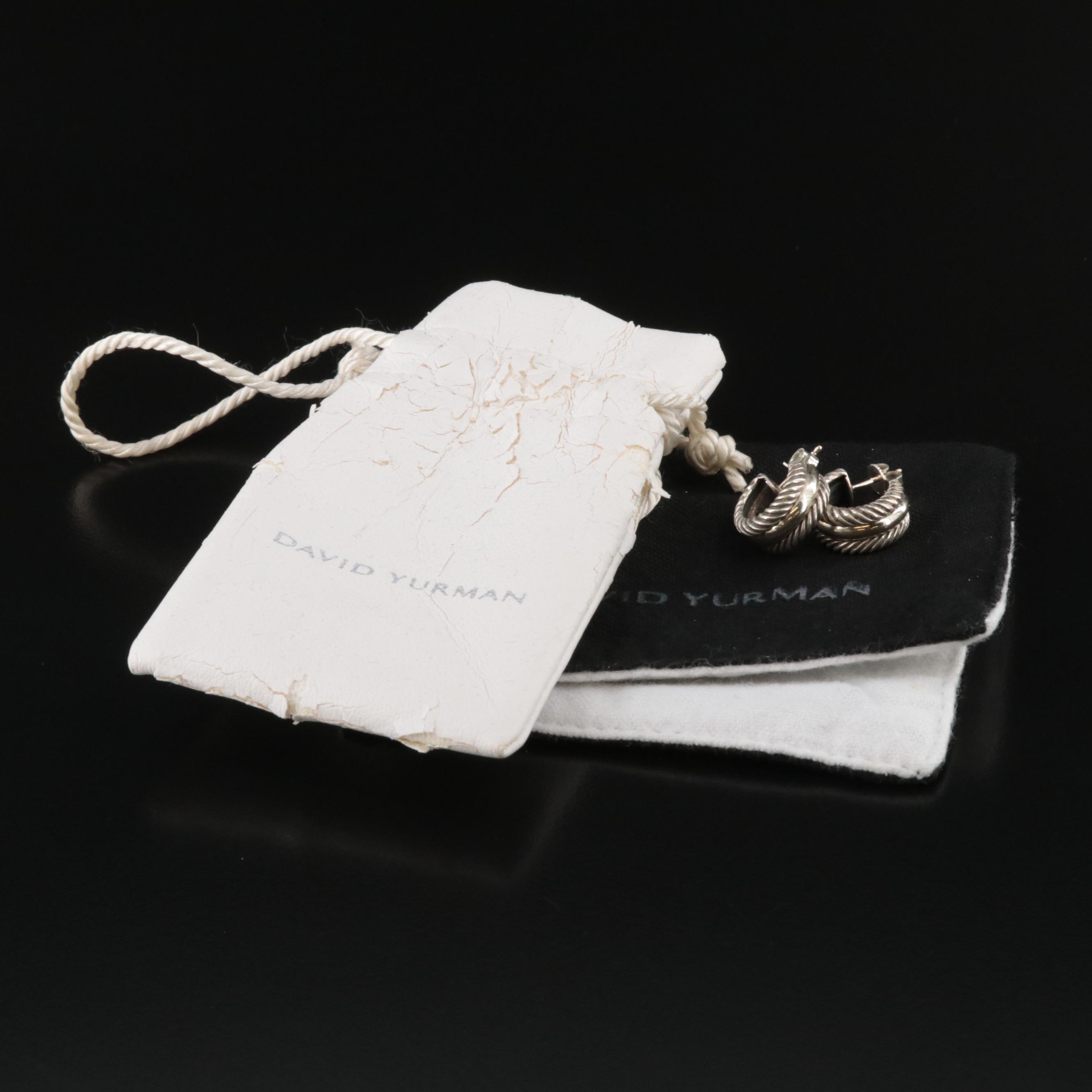 David Yurman Sterling and 14K Huggie Hoop Earrings