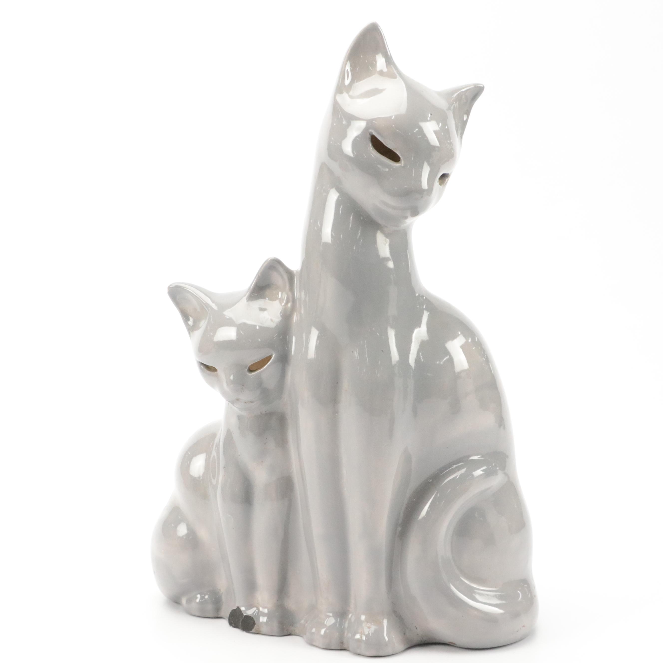 Ceramic Cat Shaped Light with Other Figurines and Decor